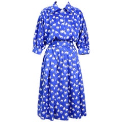 Vintage 1970s Yves Saint Laurent cotton buldog print blouse 
skirt