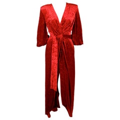 Vintage 1985 YVES SAINT LAURENT crimson crushed velvet wrap RUNWAY dress