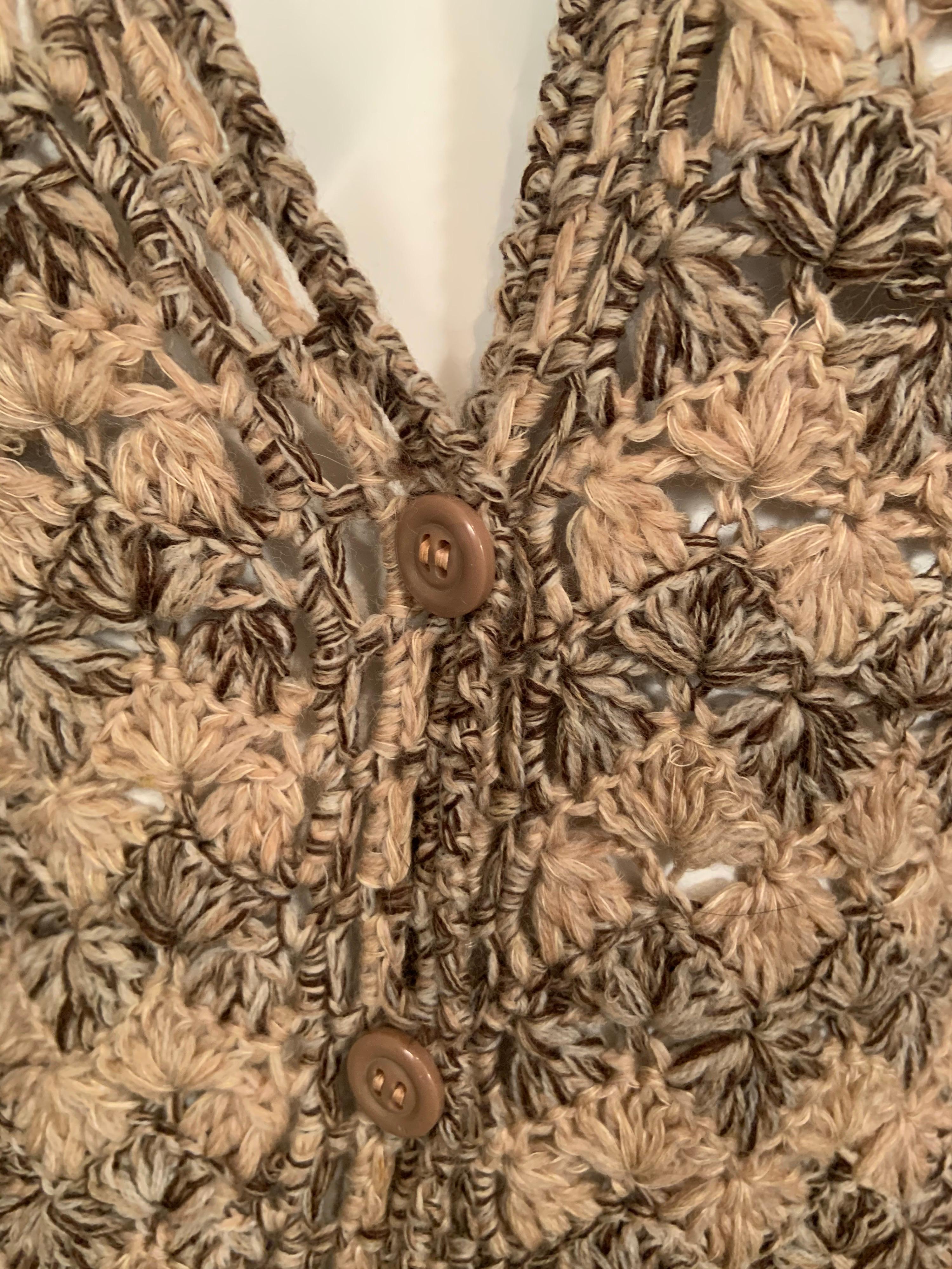 1970's Yves Saint Laurent Crocheted Sweater with Feather Collar and Cuffs 1