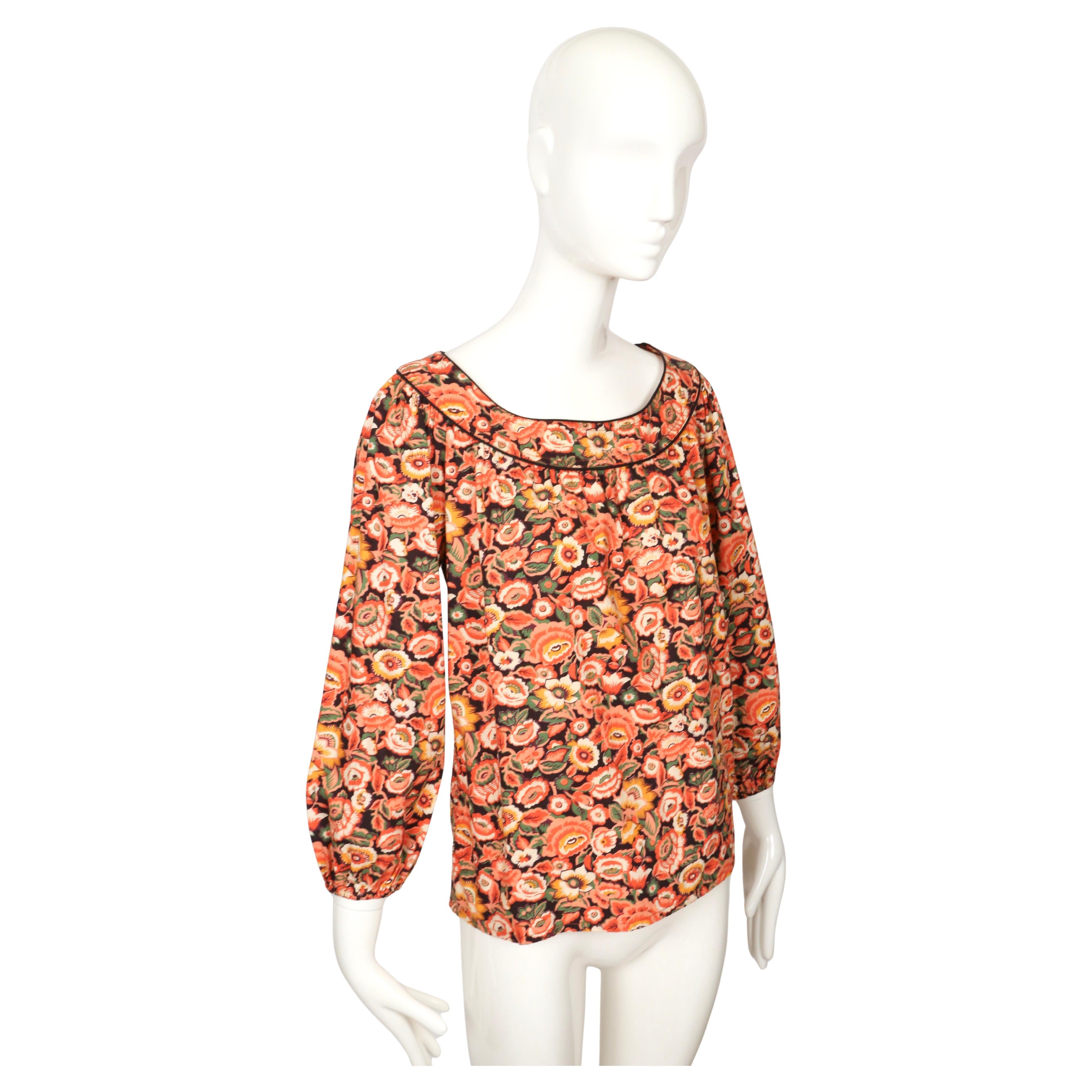 Top campesino de algodón con estampado floral años 70 YVES SAINT LAURENT Beige en venta