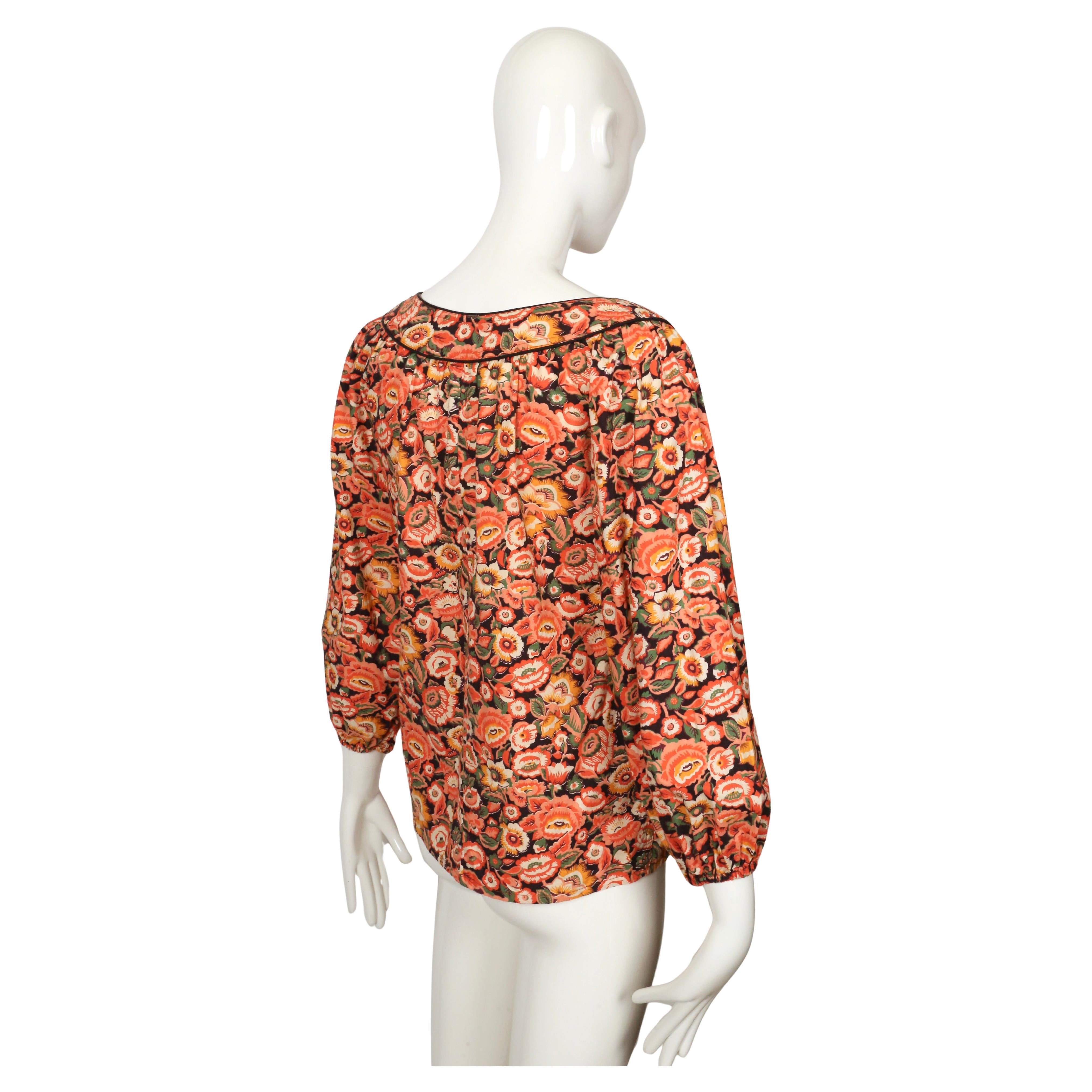 Top campesino de algodón con estampado floral años 70 YVES SAINT LAURENT en venta 1