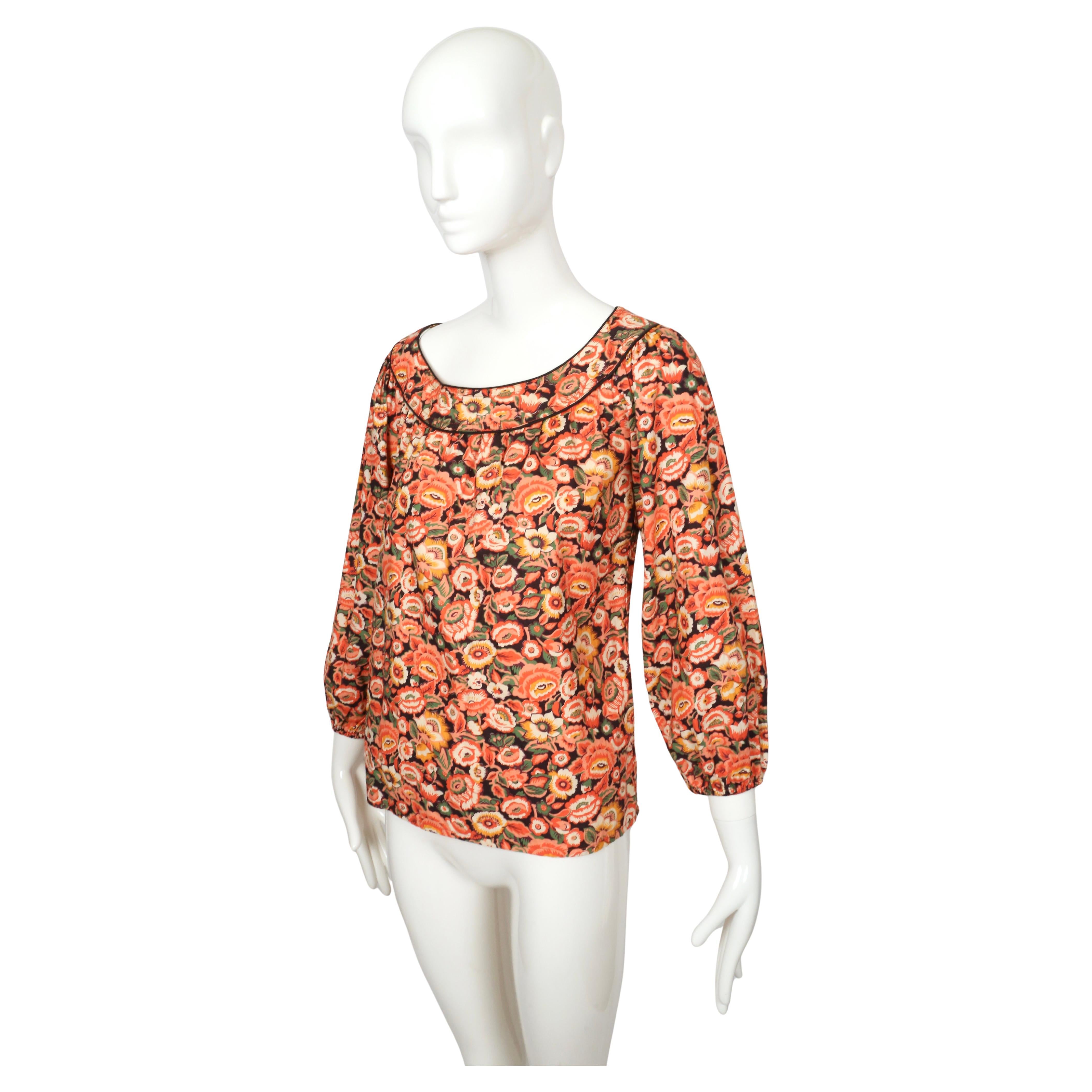 Top campesino de algodón con estampado floral años 70 YVES SAINT LAURENT en venta 2