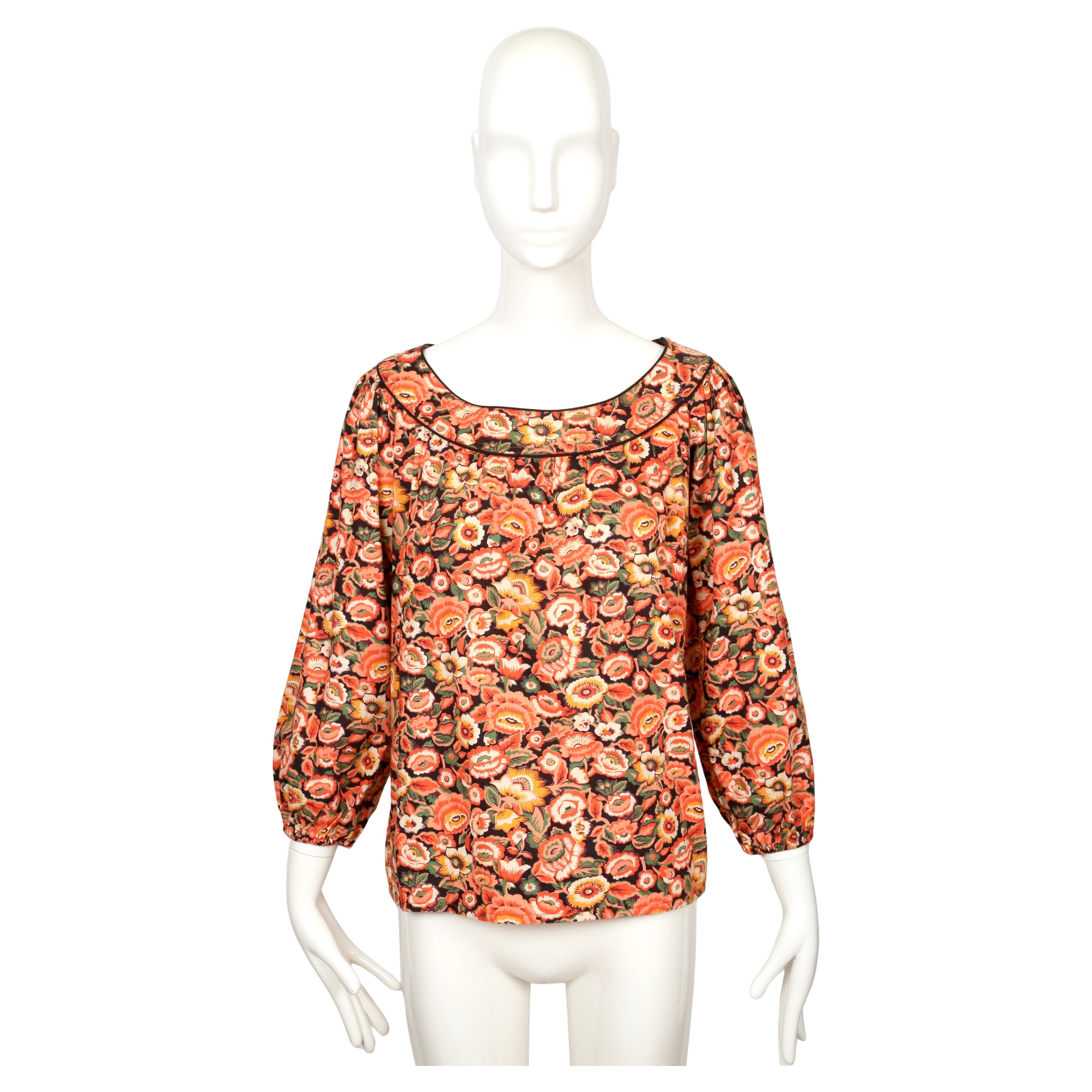 Top campesino de algodón con estampado floral años 70 YVES SAINT LAURENT en venta