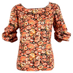 1970's YVES SAINT LAURENT floral printed cotton peasant top