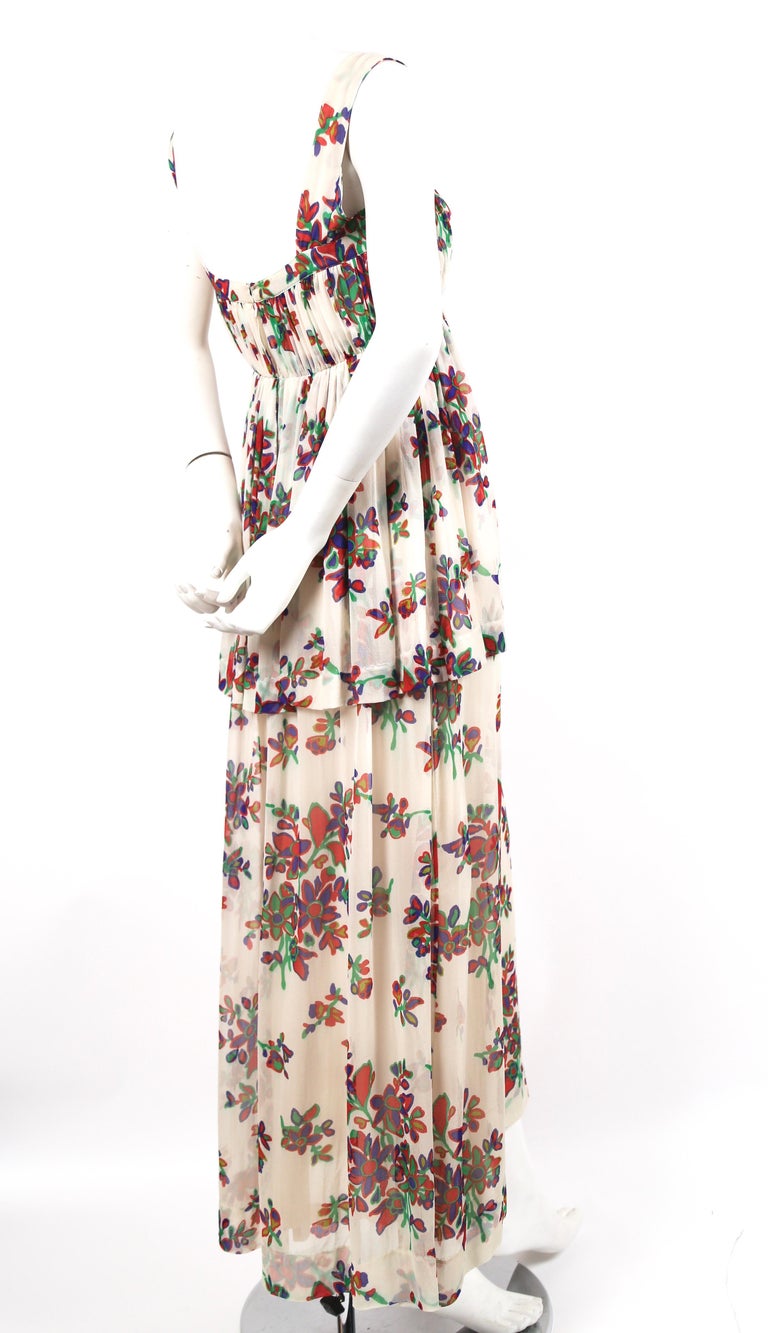 1970s Yves Saint Laurent Fused Velvet & Silk Chiffon Shift Dress main image 1