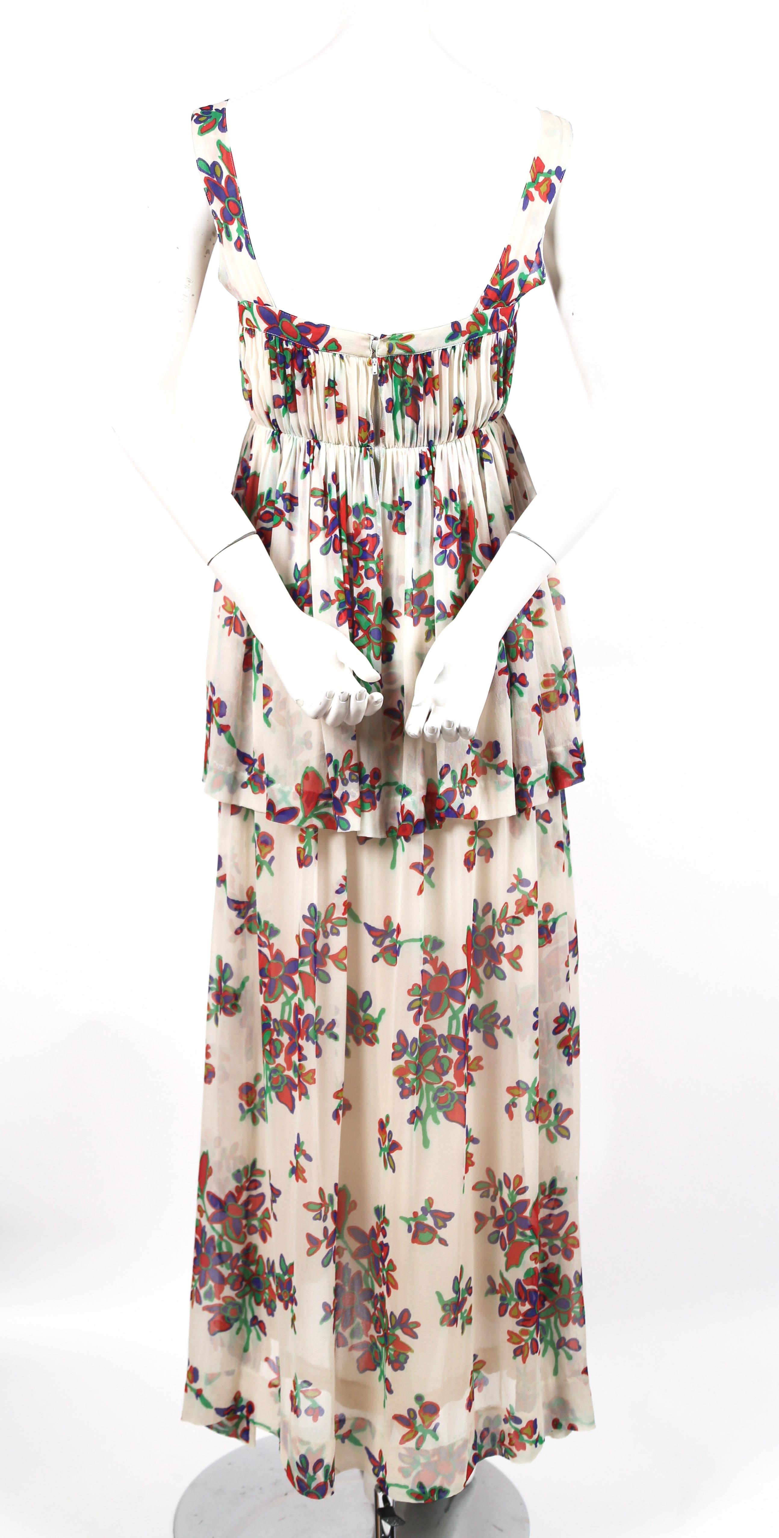 1970's YVES SAINT LAURENT floral printed silk chiffon maxi dress In Good Condition In San Fransisco, CA