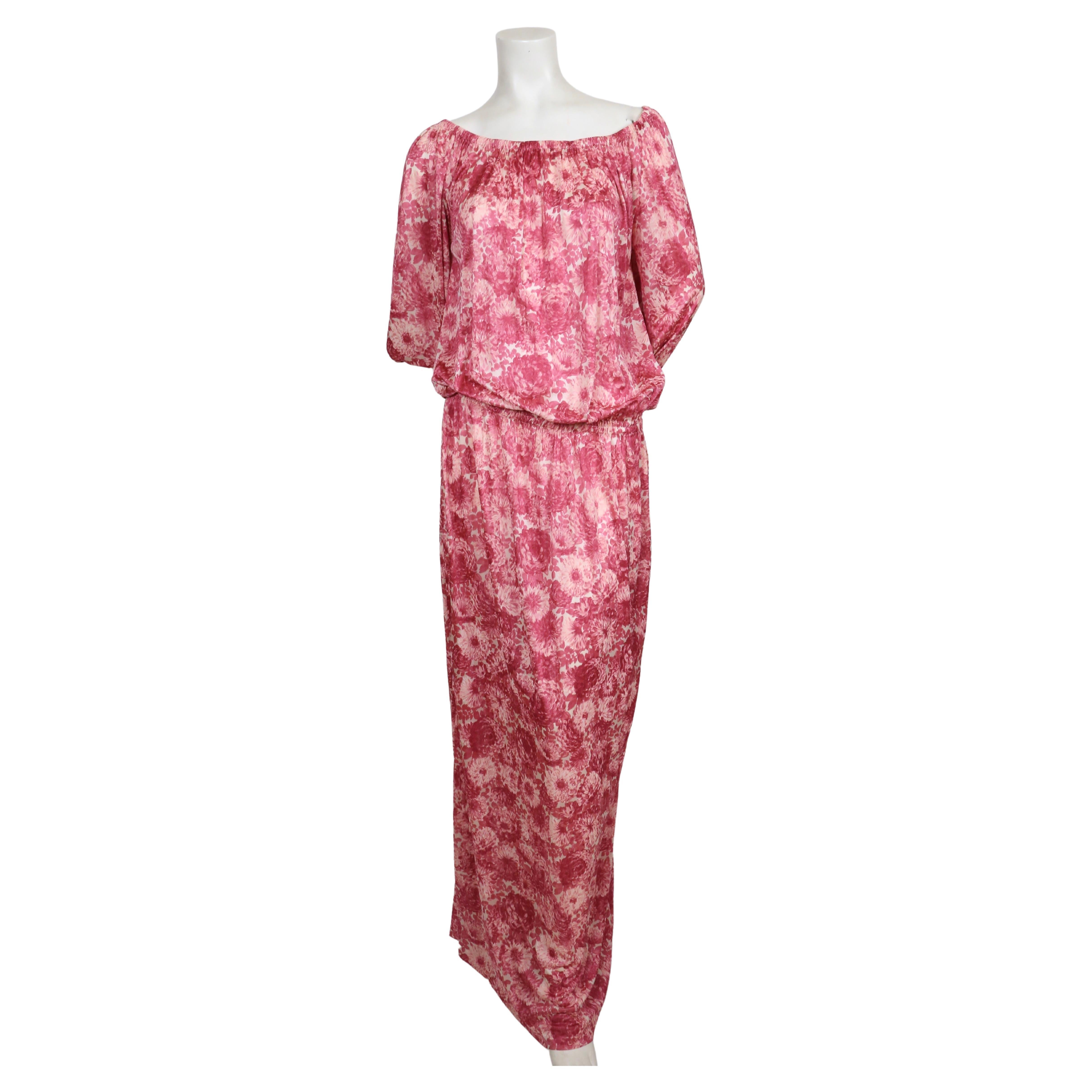 1970's YVES SAINT LAURENT floral printed silk jersey dress In Good Condition For Sale In San Fransisco, CA