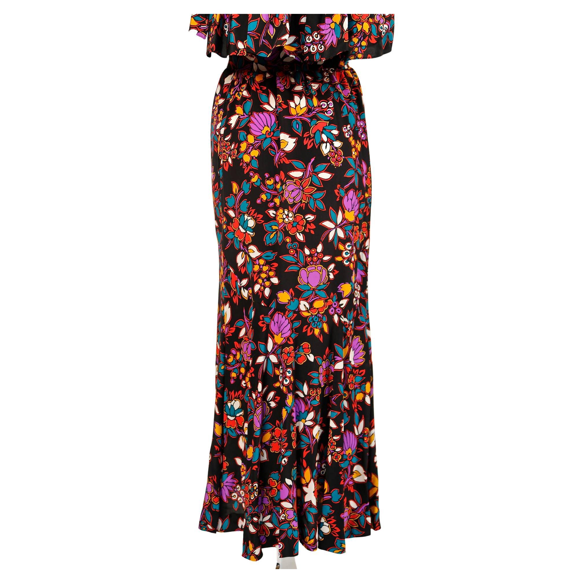 1970's YVES SAINT LAURENT floral silk halter neck dress with flounce 1