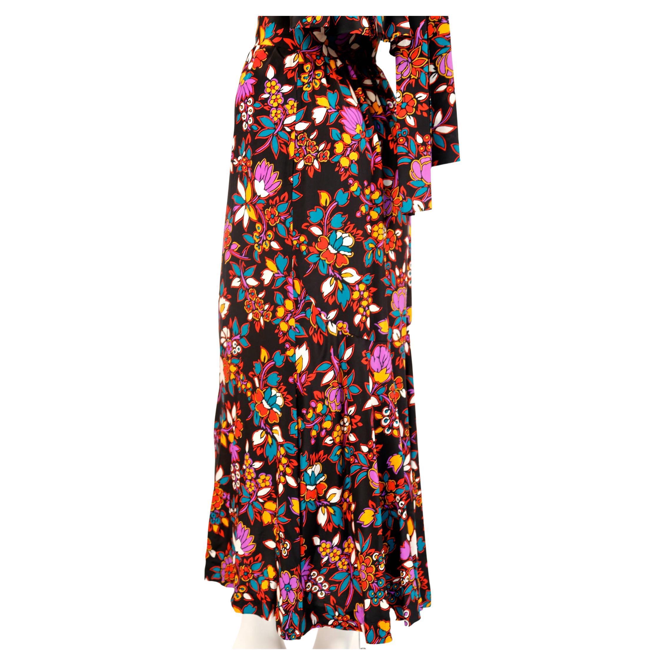 1970's YVES SAINT LAURENT floral silk halter neck dress with flounce In Good Condition In San Fransisco, CA