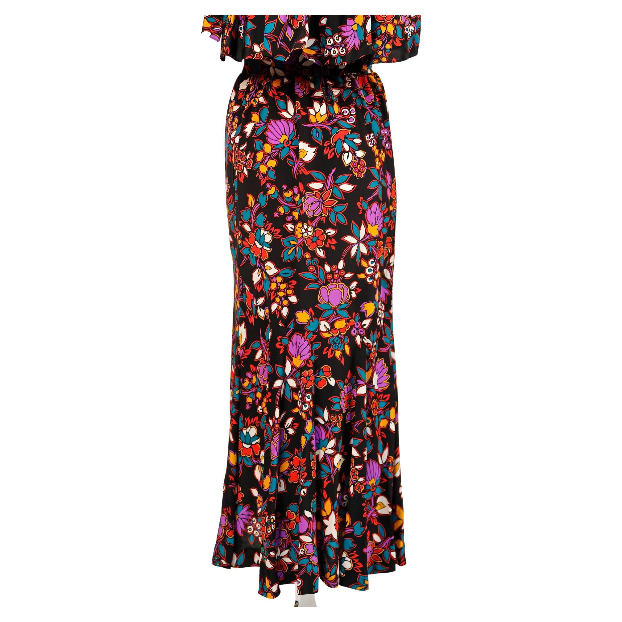 Women's 1970's YVES SAINT LAURENT floral silk halter neck dress with flounce