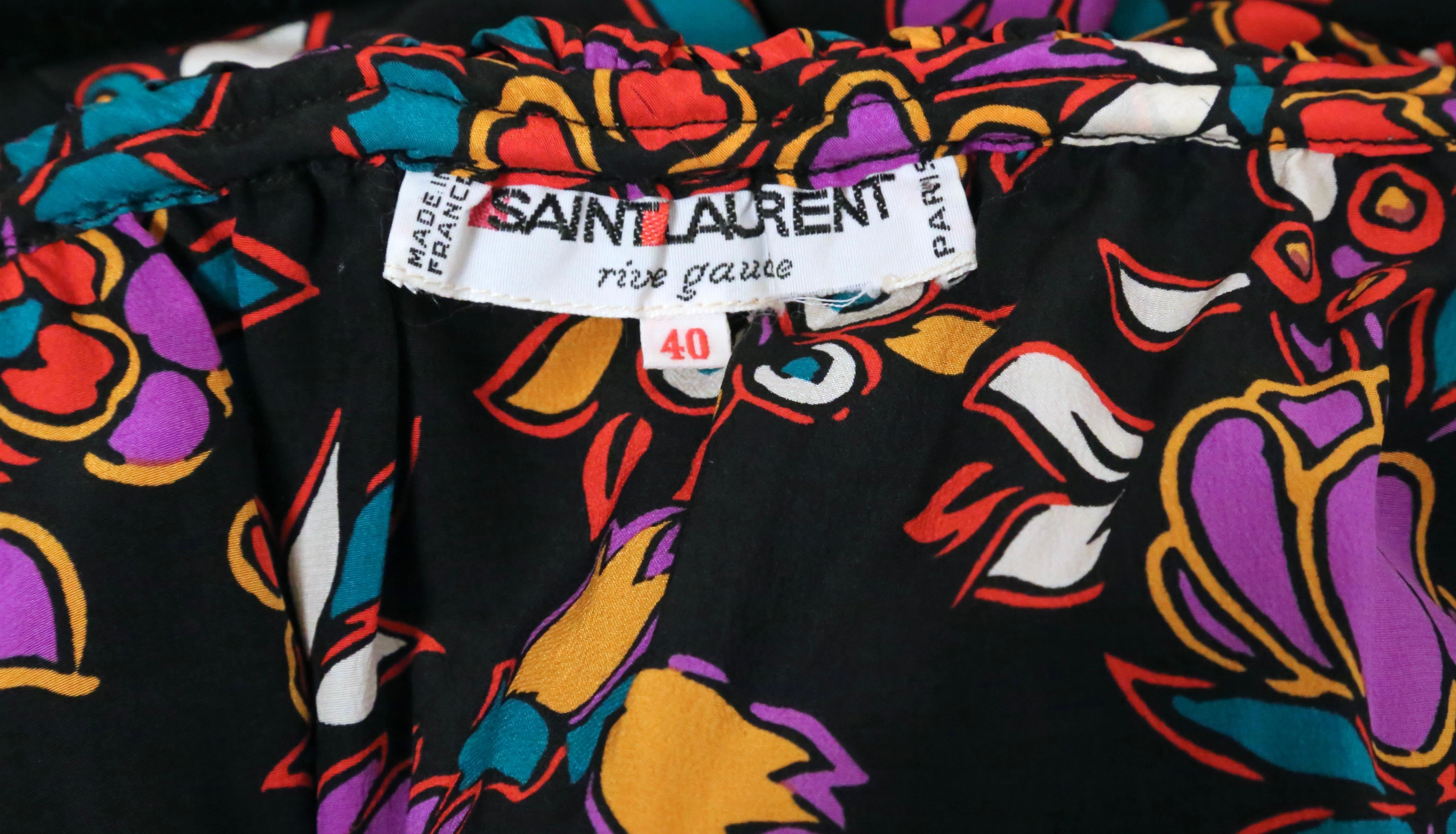 1970's YVES SAINT LAURENT floral silk halter neck dress with flounce 1