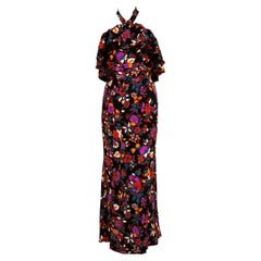 Retro 1970's YVES SAINT LAURENT floral silk halter neck dress with flounce