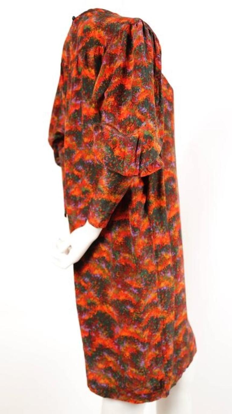 Brown 1970's YVES SAINT LAURENT floral silk peasant dress