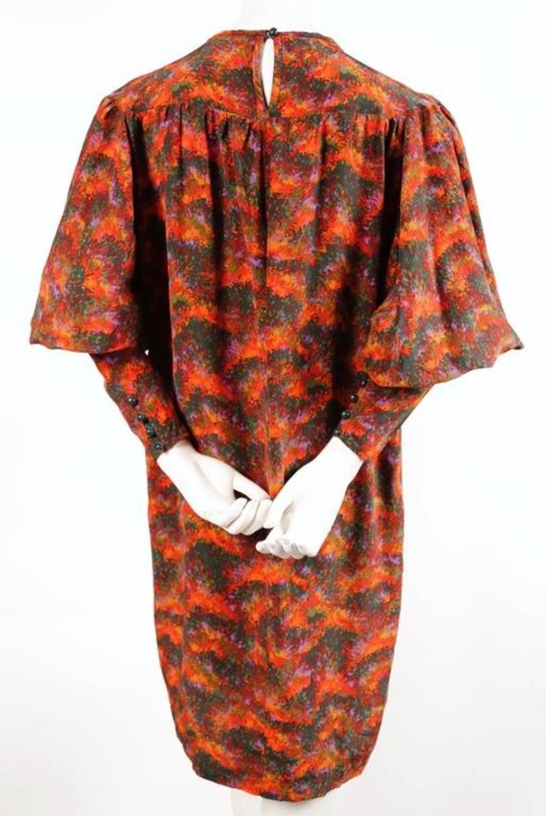 1970's YVES SAINT LAURENT floral silk peasant dress In Good Condition In San Fransisco, CA