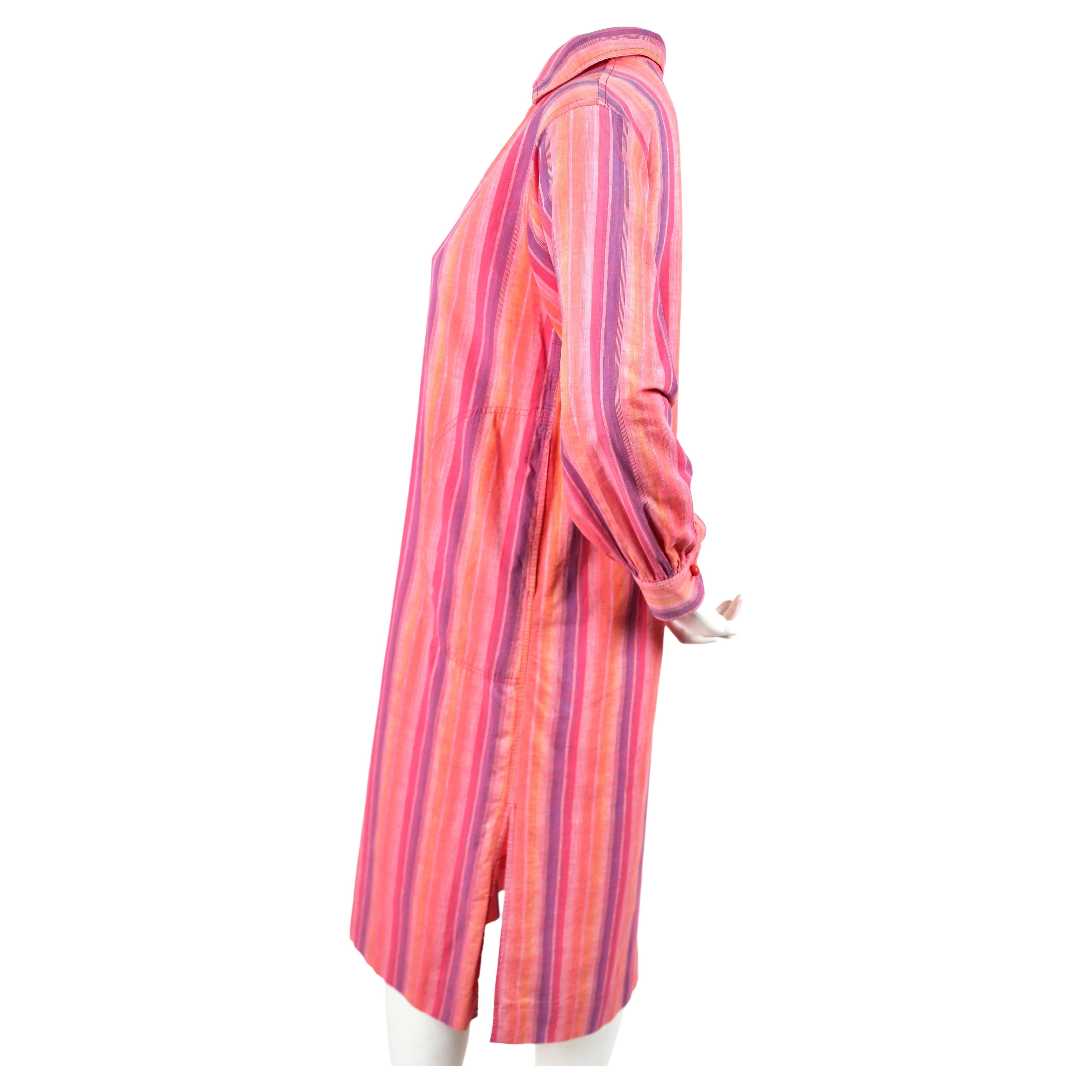 Pink 1970's YVES SAINT LAURENT fuchsia striped cotton dress