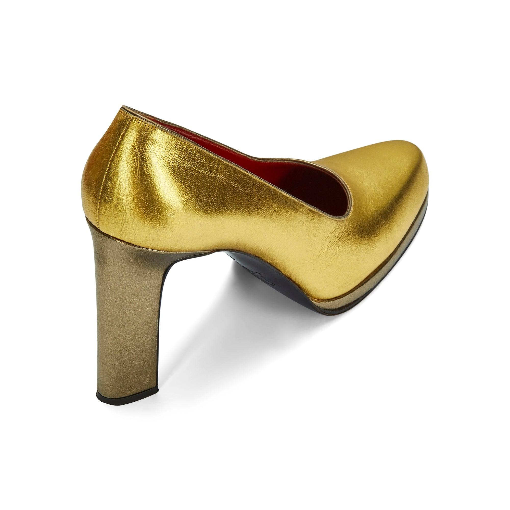 1970s Yves Saint Laurent Gold Block Heel In Excellent Condition For Sale In London, GB