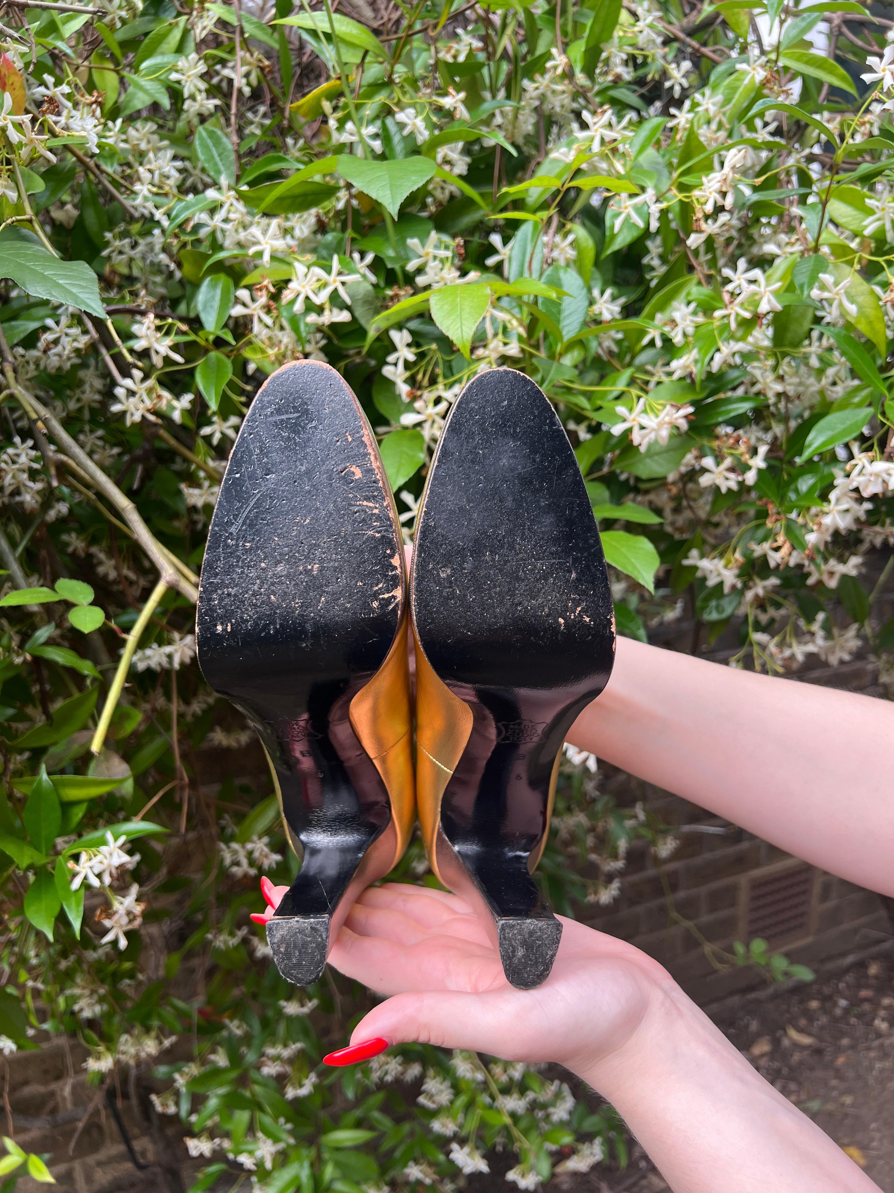 Women's 1970s Yves Saint Laurent Gold Block Heel For Sale