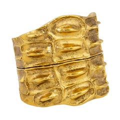 1970s Yves Saint Laurent Gold Tone Alligator Motif Cuff