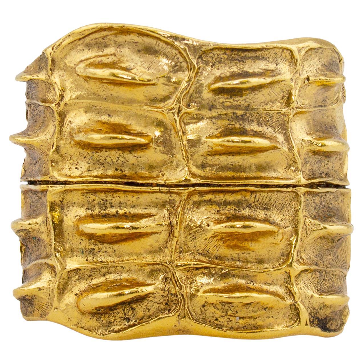 1970s Yves Saint Laurent Gold Tone Alligator Motif Cuff 