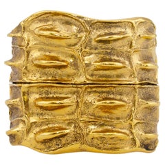 1970s Yves Saint Laurent Gold Tone Alligator Motif Cuff 