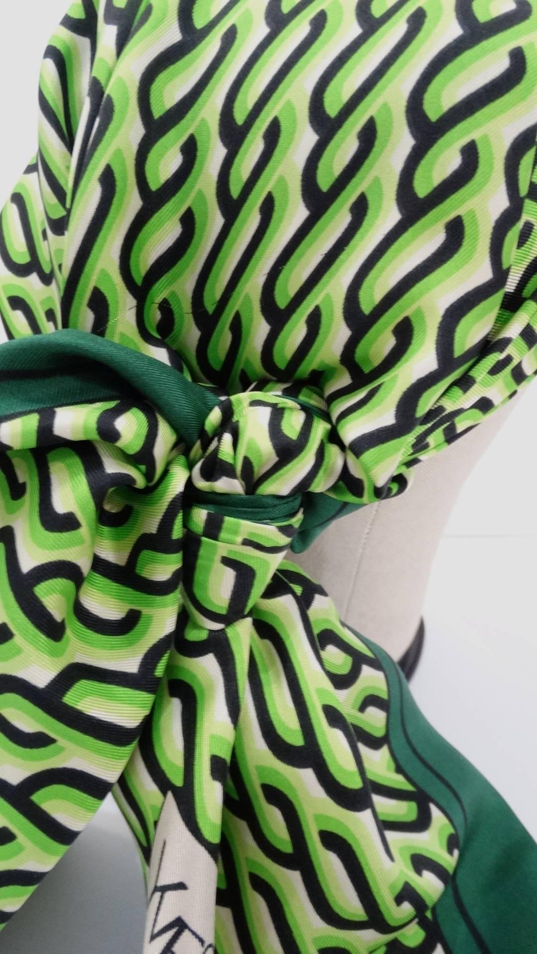 1970s Yves Saint Laurent Green Braid Pattern Scarf In Excellent Condition In Scottsdale, AZ