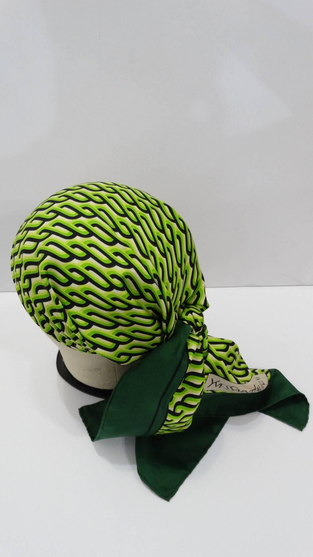 1970s Yves Saint Laurent Green Braid Pattern Scarf 3