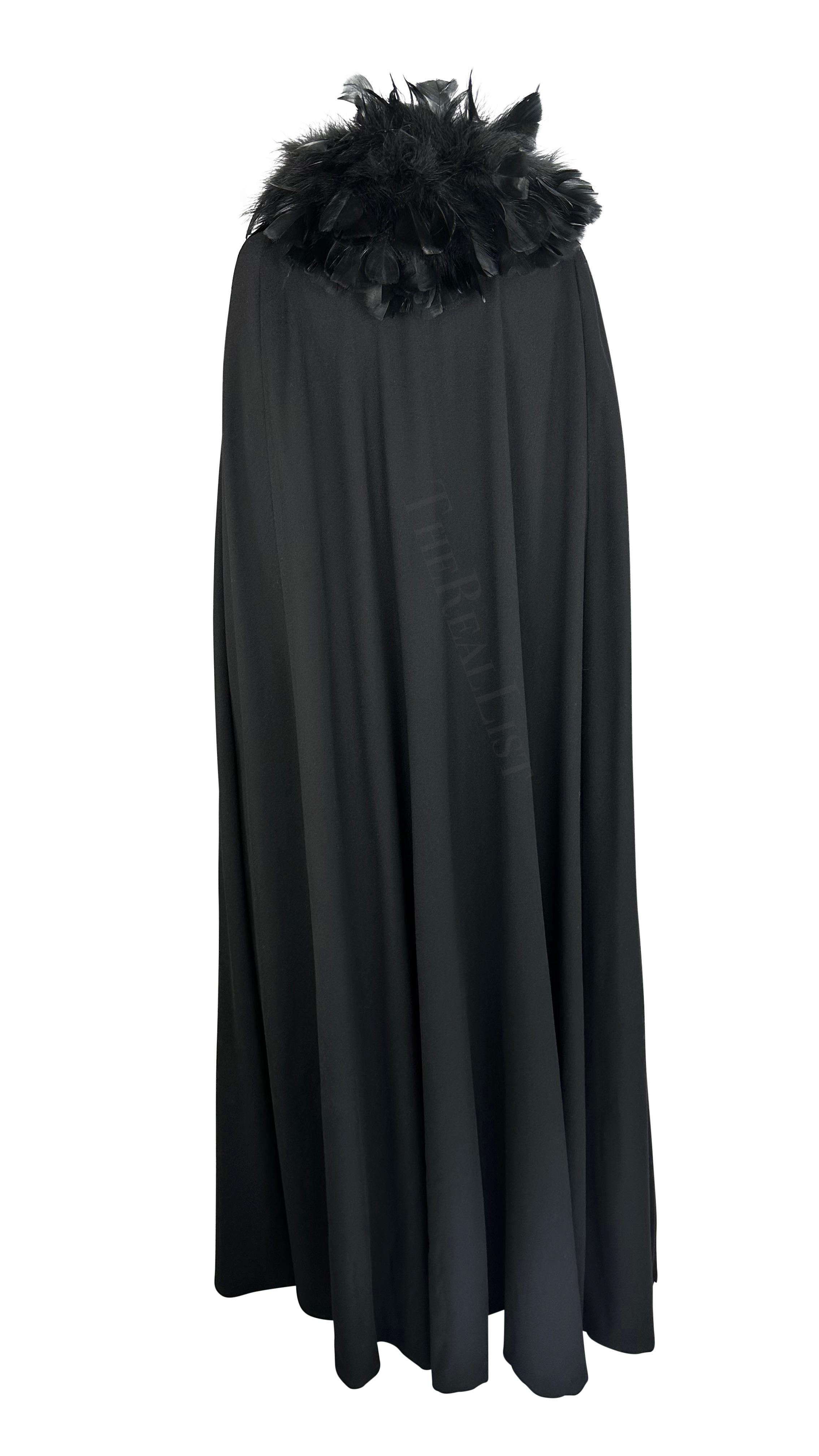 1970s Yves Saint Laurent Haute Couture Feather Trim Black Maxi Wool Cape For Sale 1