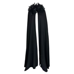 1970s Yves Saint Laurent Haute Couture Feather Trim Black Maxi Wool Cape