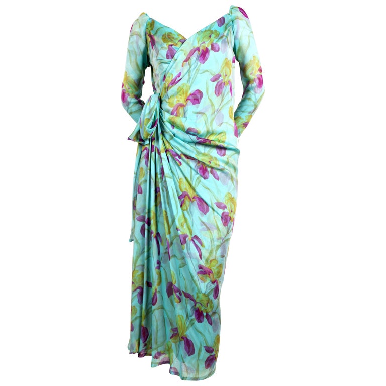 1970'S YVES SAINT LAURENT haute couture floral printed silk mousseline ...