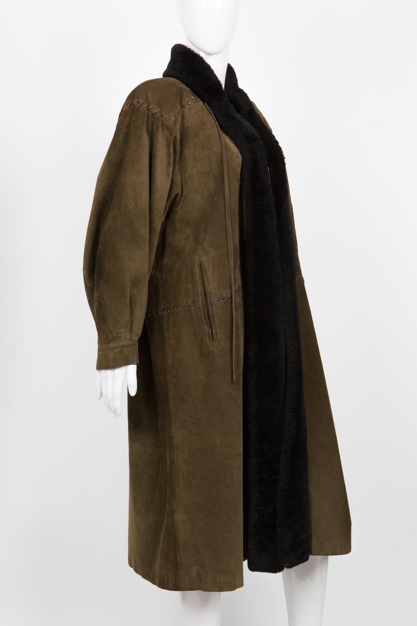 Women's 1970s Yves Saint Laurent Kaki Green  Shearling Coat 