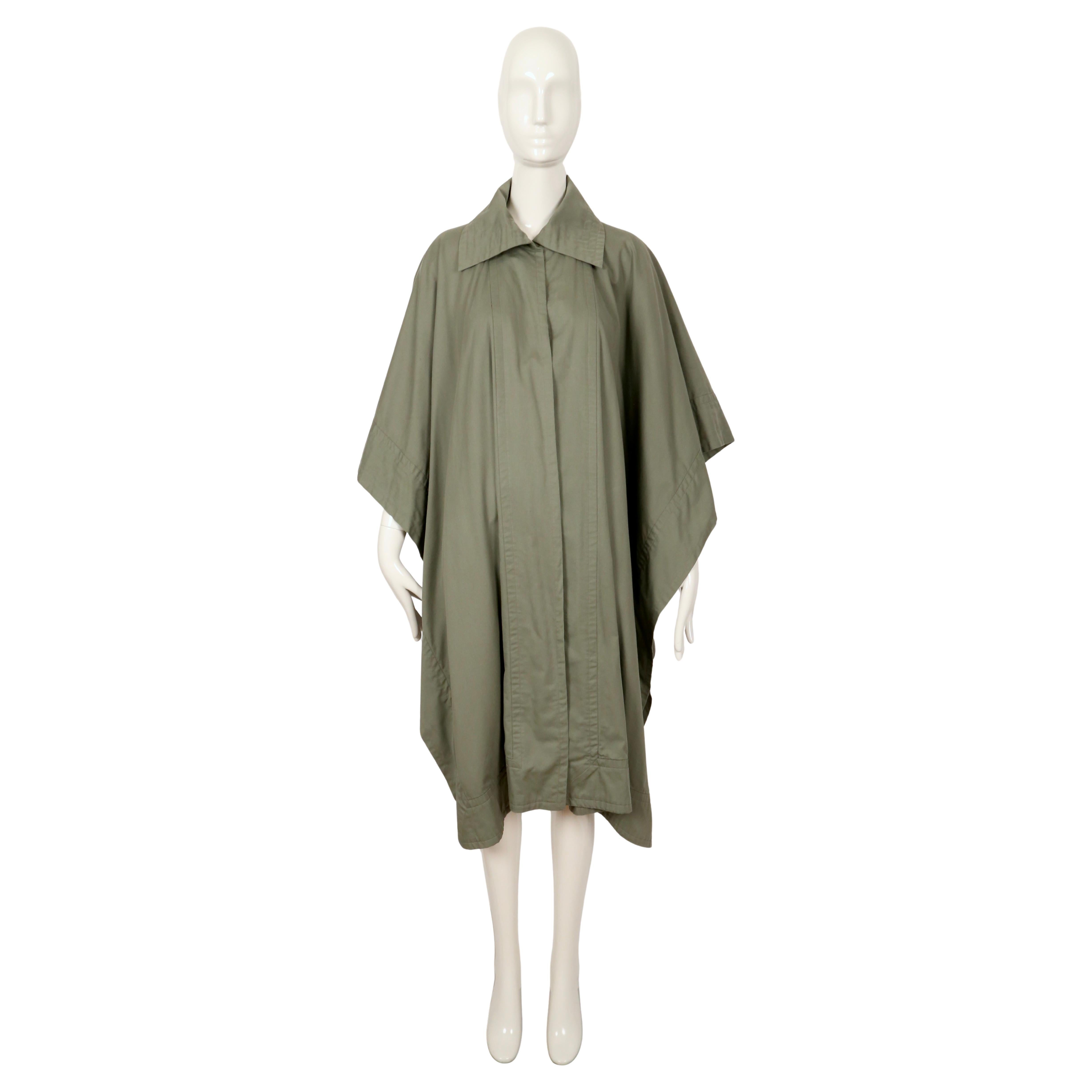 1970's YVES SAINT LAURENT khaki green cotton poplin cape with plaid lining