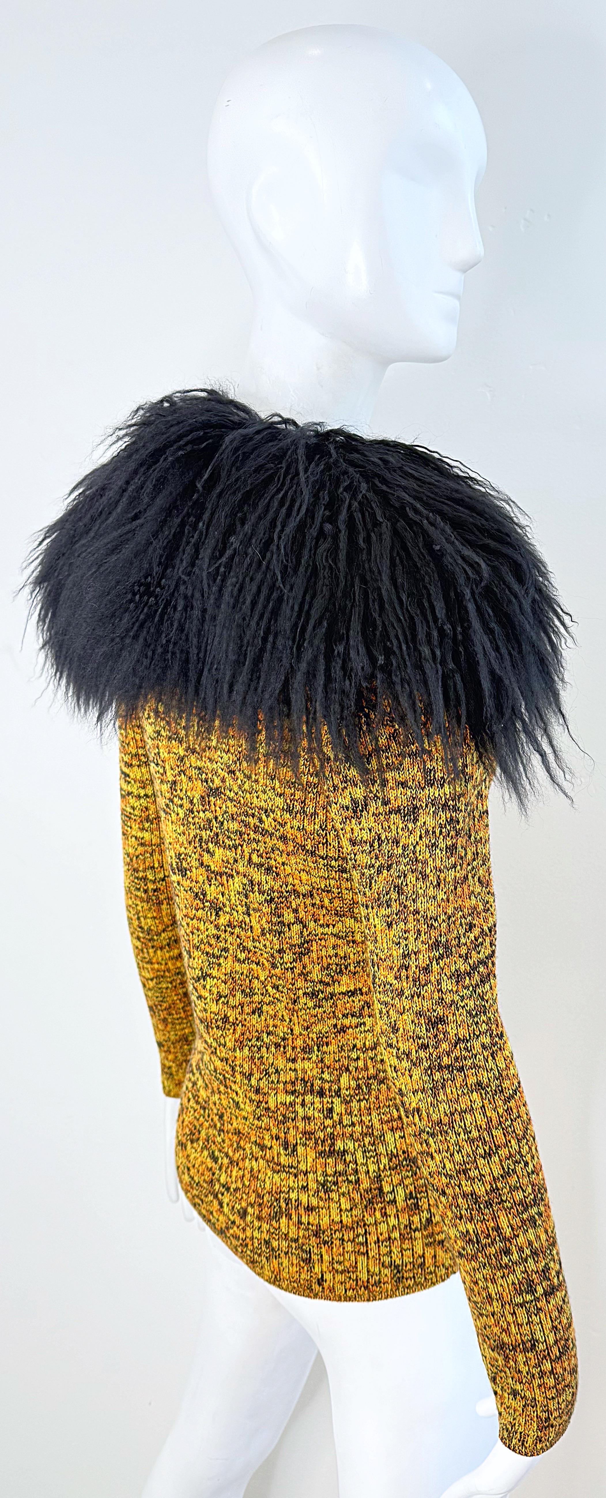 1970s Yves Saint Laurent Knit Cardigan Mongolian Fur Collar Soft Mohair 70s YSL For Sale 5