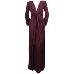 1970's YVES SAINT LAURENT long plum jersey gown with matching sash