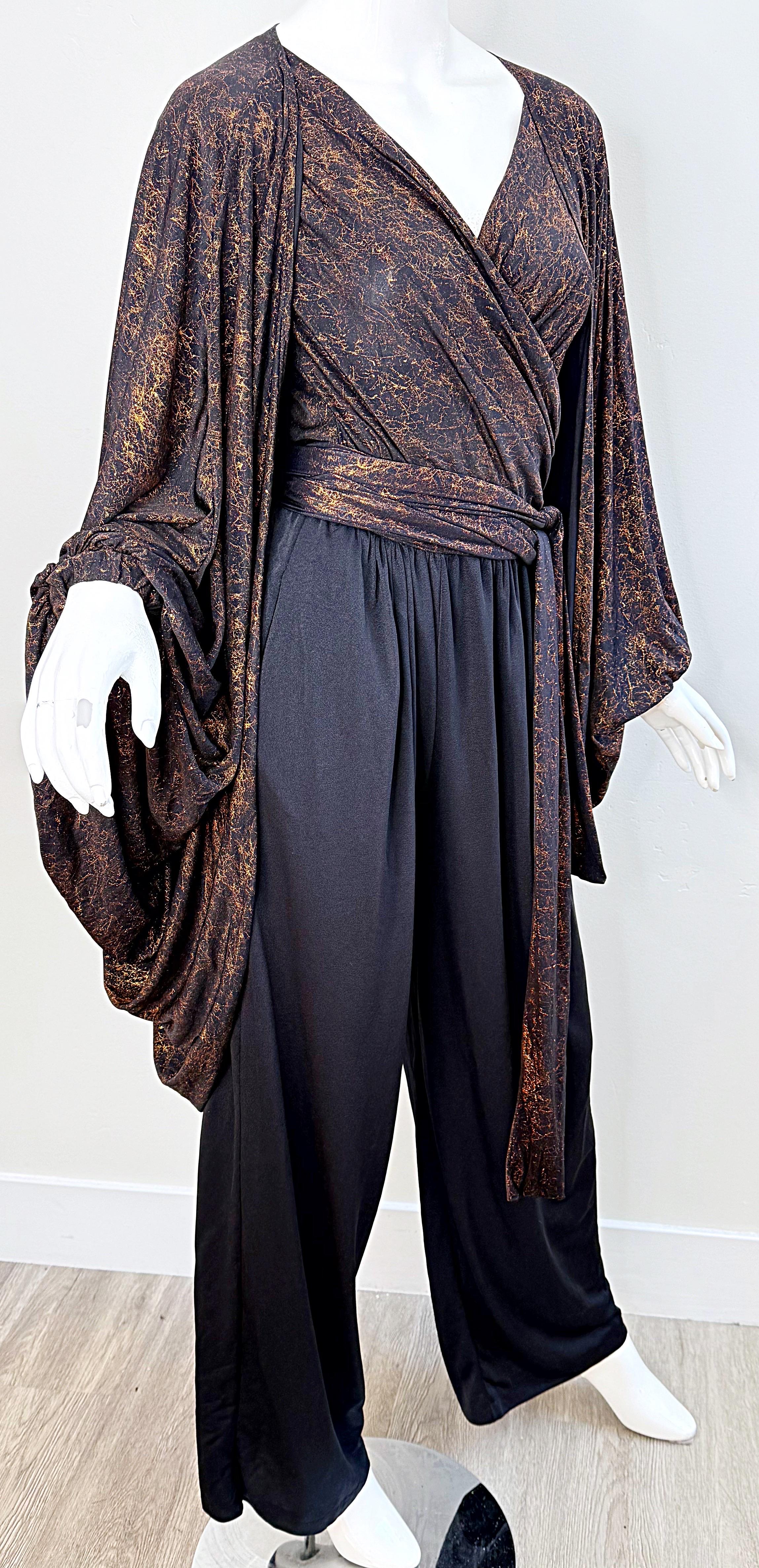 1970s Yves Saint Laurent Metallic Vintage 70s Bronze Black Jumpsuit + Jacket YSL 6