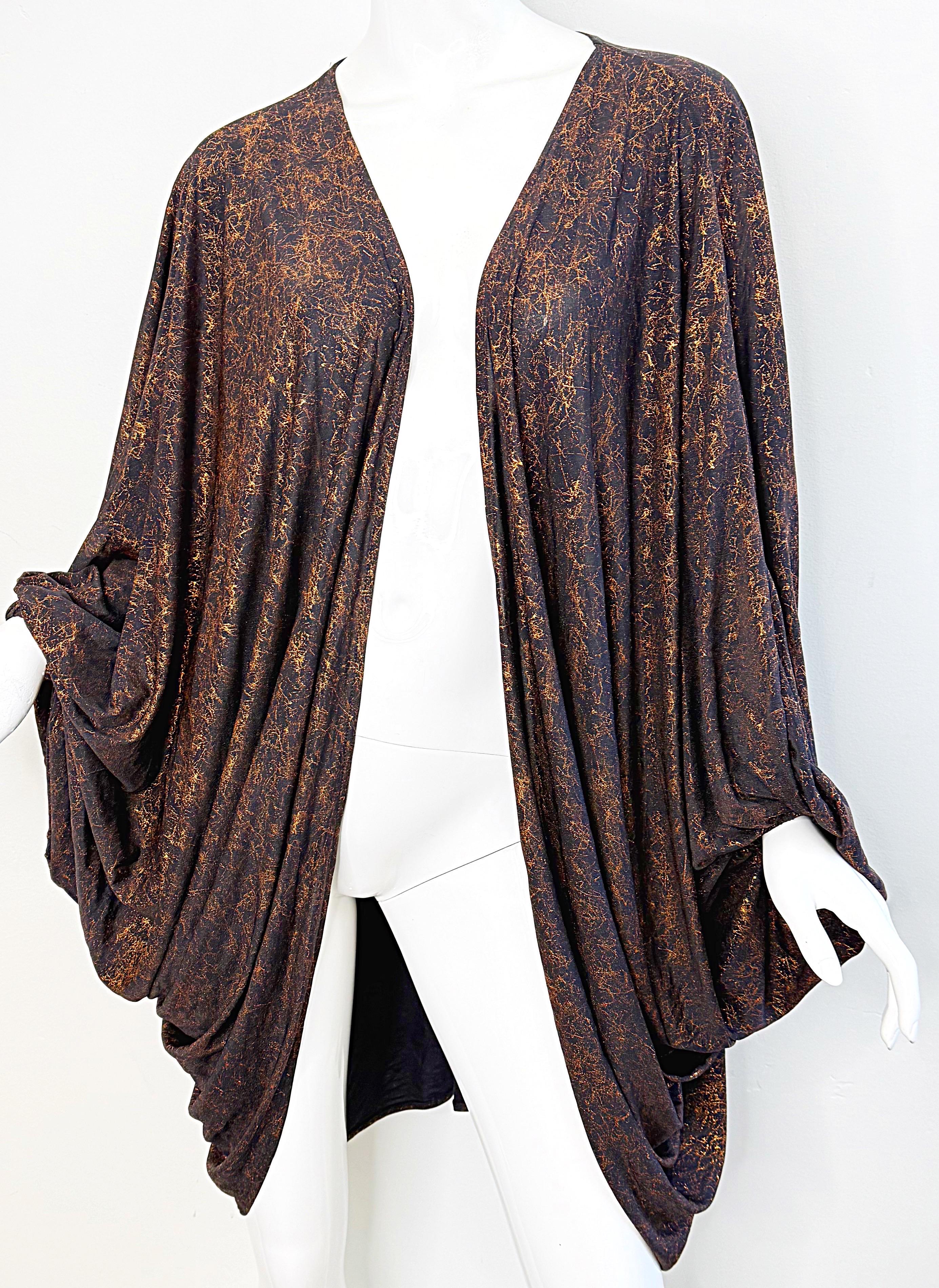 1970s Yves Saint Laurent Metallic Vintage 70s Bronze Black Jumpsuit + Jacket YSL 8