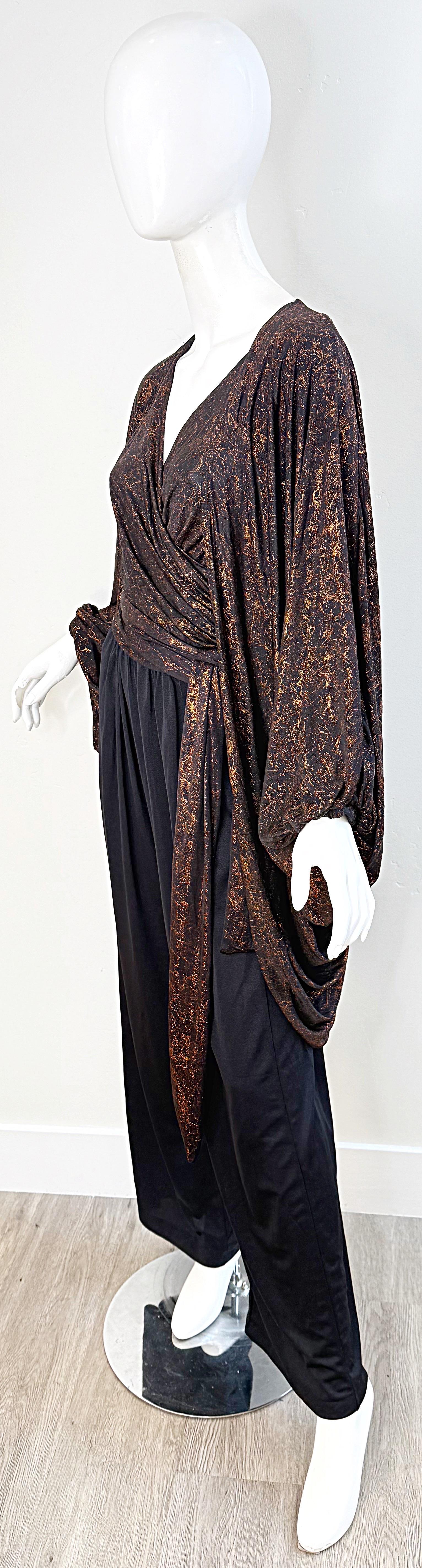 1970s Yves Saint Laurent Metallic Vintage 70s Bronze Black Jumpsuit + Jacket YSL 11