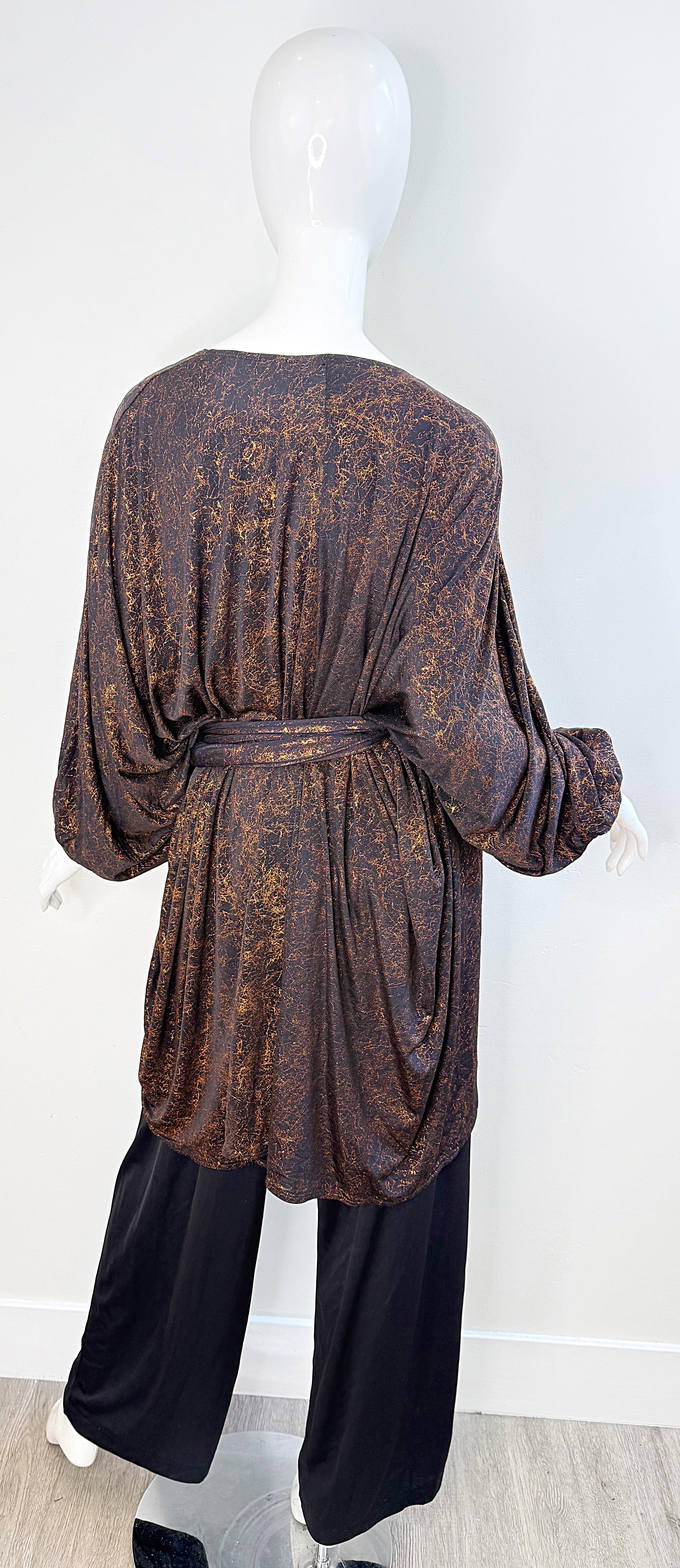 1970s Yves Saint Laurent Metallic Vintage 70s Bronze Black Jumpsuit + Jacket YSL 13