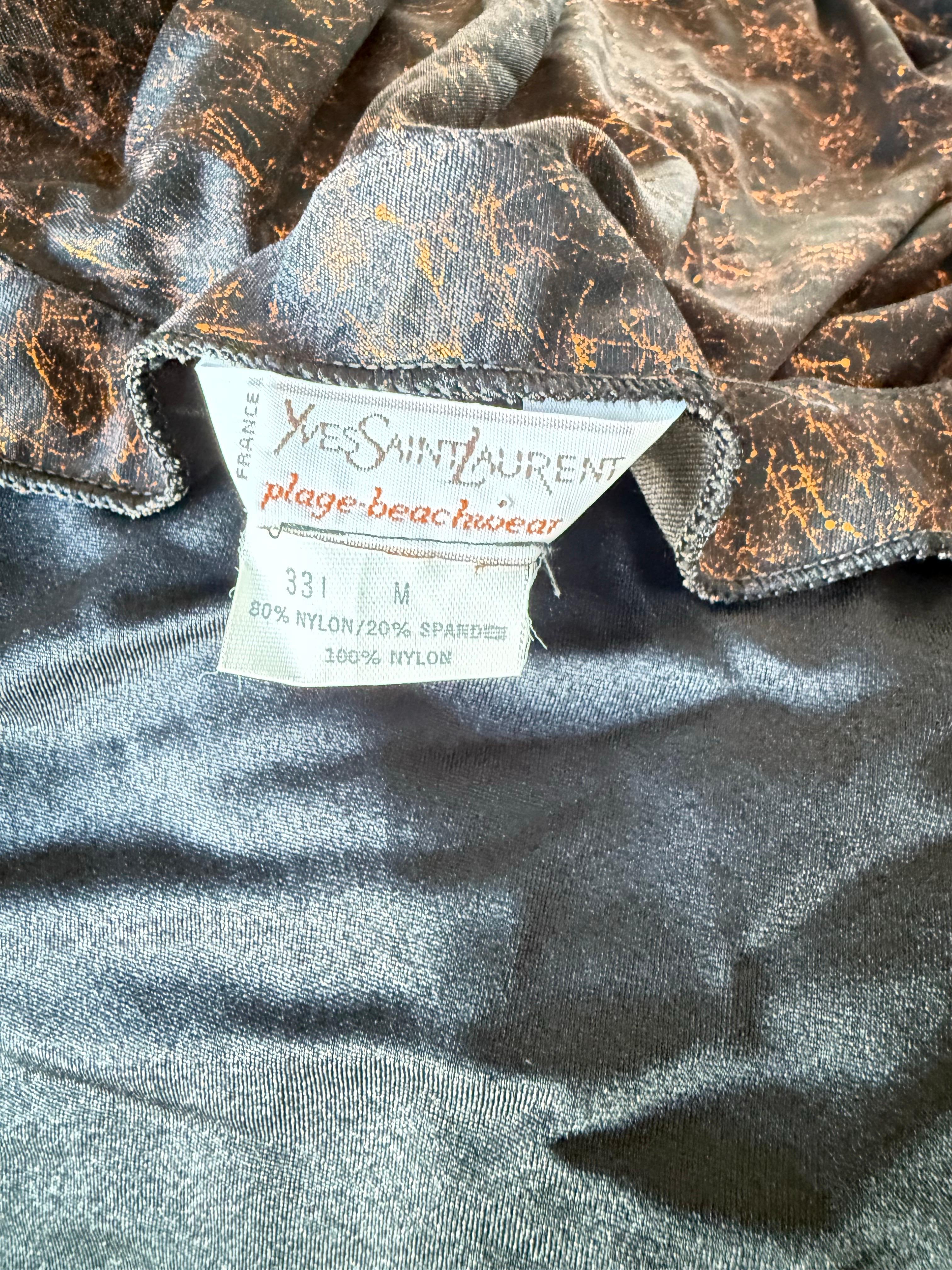 1970s Yves Saint Laurent Metallic Vintage 70s Bronze Black Jumpsuit + Jacket YSL 14