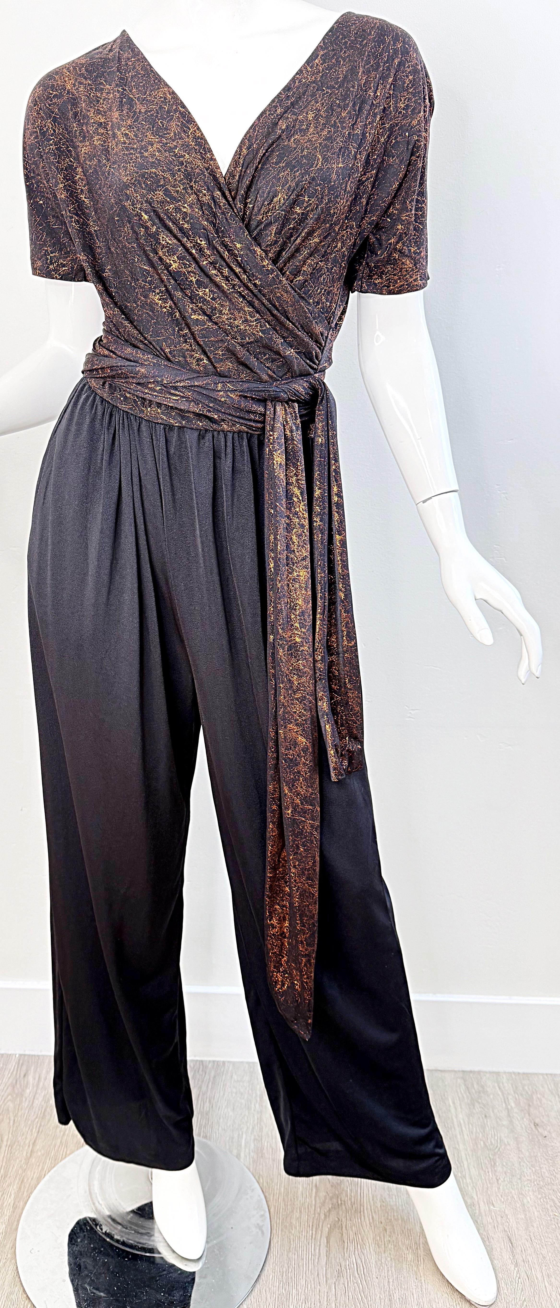 1970s Yves Saint Laurent Metallic Vintage 70s Bronze Black Jumpsuit + Jacket YSL 4