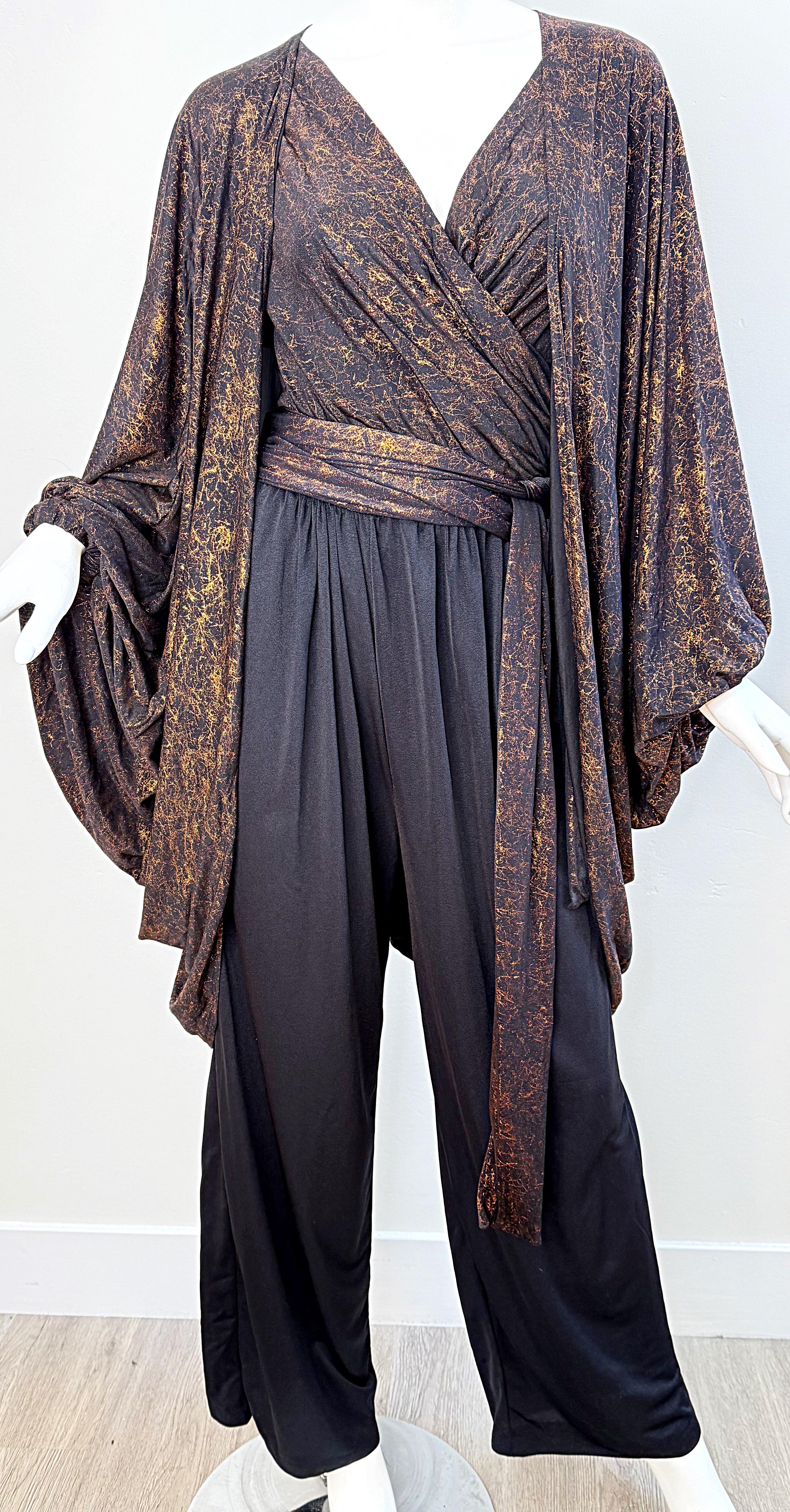 1970s Yves Saint Laurent Metallic Vintage 70s Bronze Black Jumpsuit + Jacket YSL 5