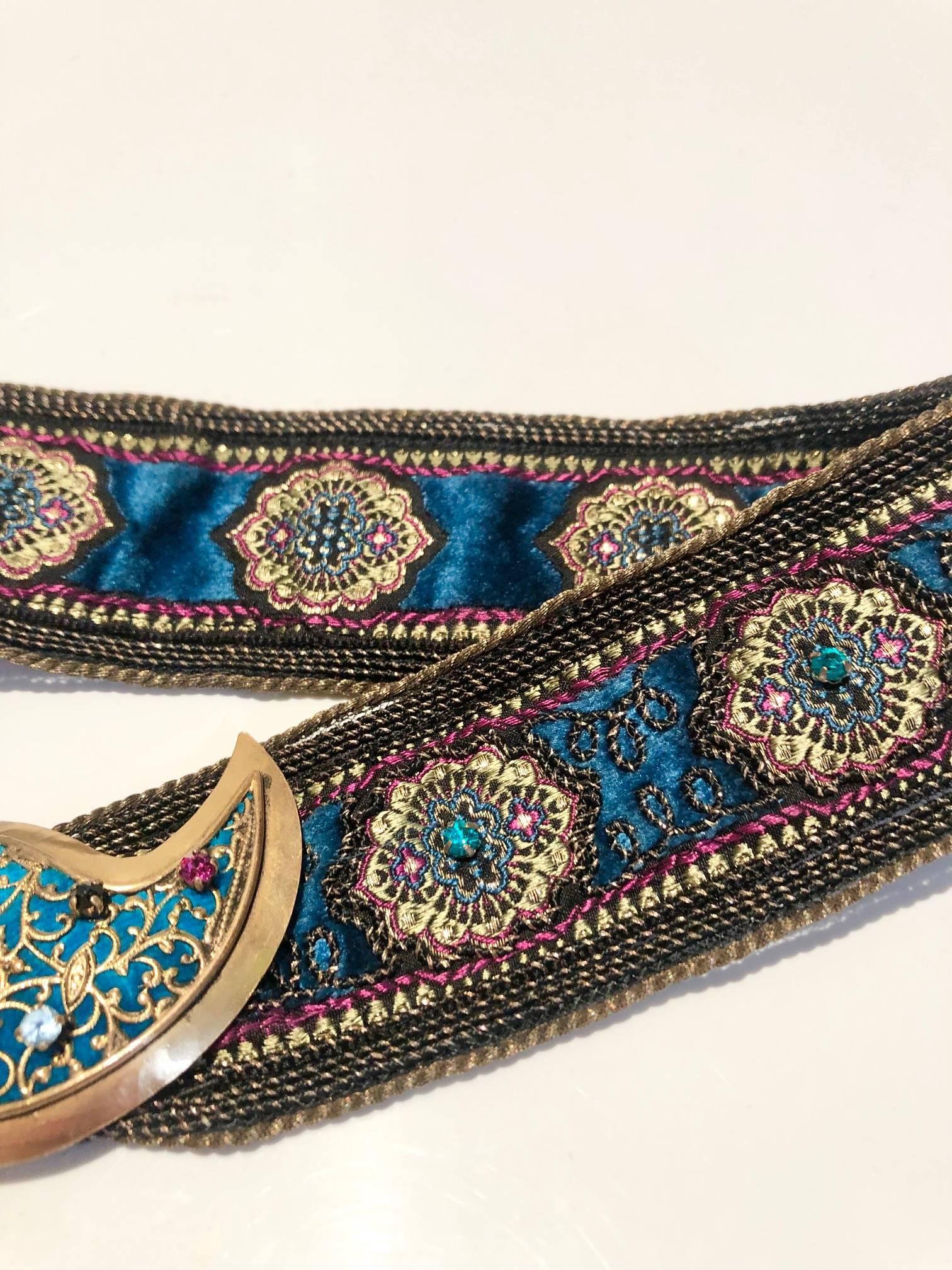 Women's 1970s Yves Saint Laurent Moroccan Collection Jewelled Buckle Waist Belt 