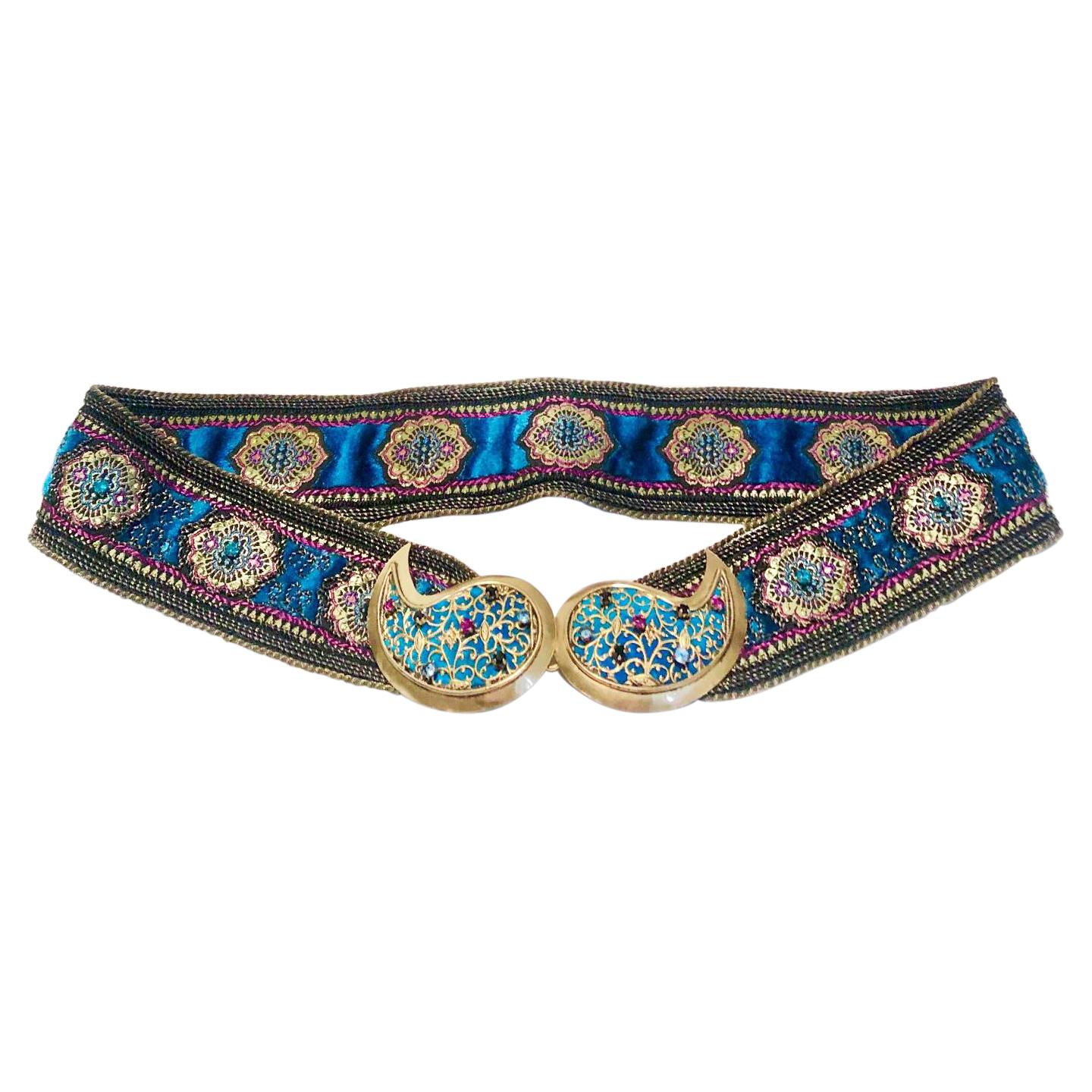 1970s Yves Saint Laurent Moroccan Collection Jewelled Buckle Waist Belt 