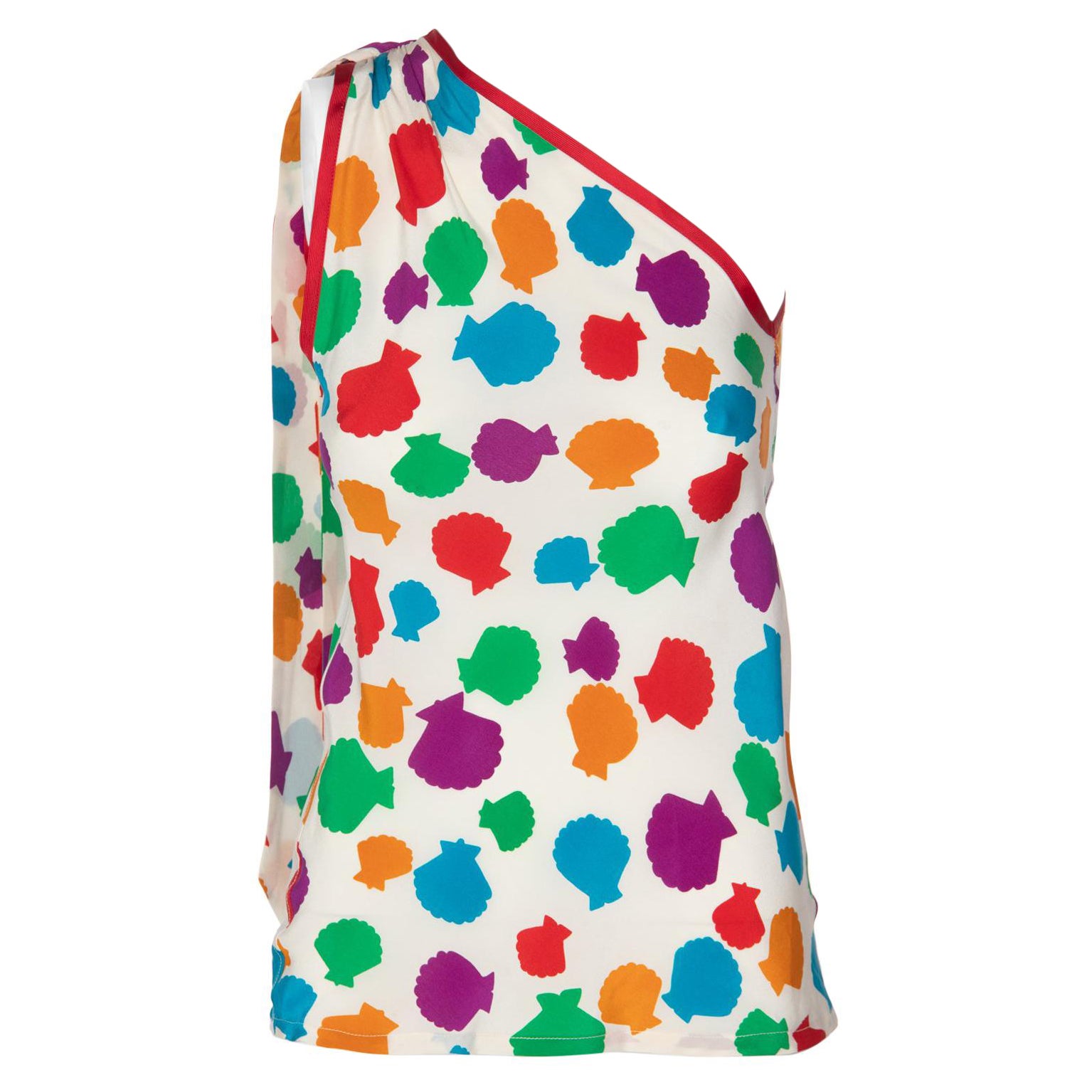 1970er Jahre Yves Saint Laurent Mehrfarbige Muschelbluse mit einer Schulter YSL im Angebot