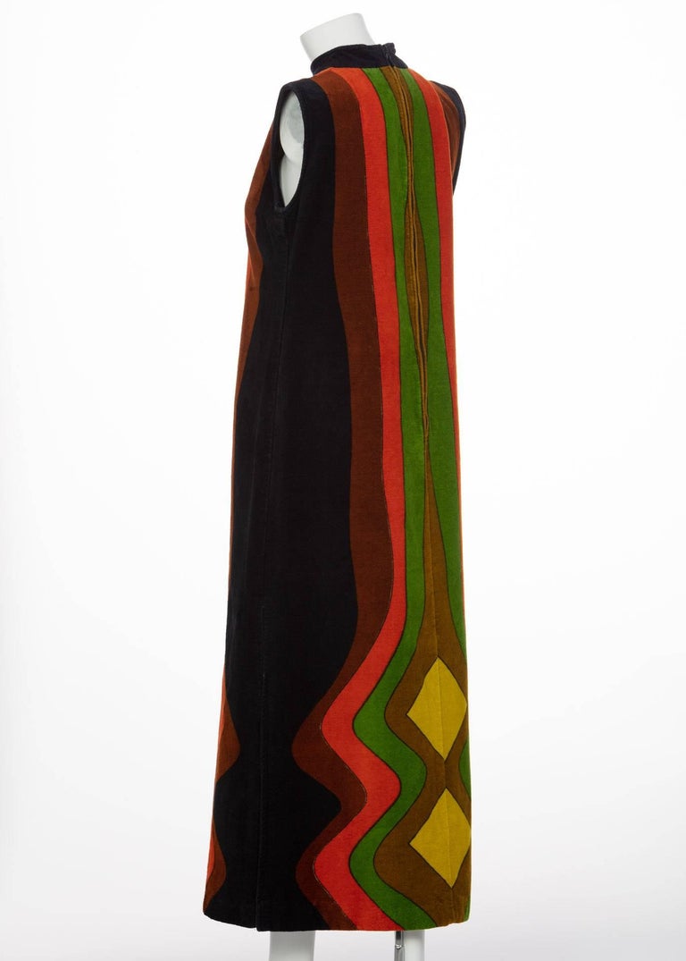 Yves Saint Laurent Multicolored Print Terry Cloth Caftan Dress, 1970s