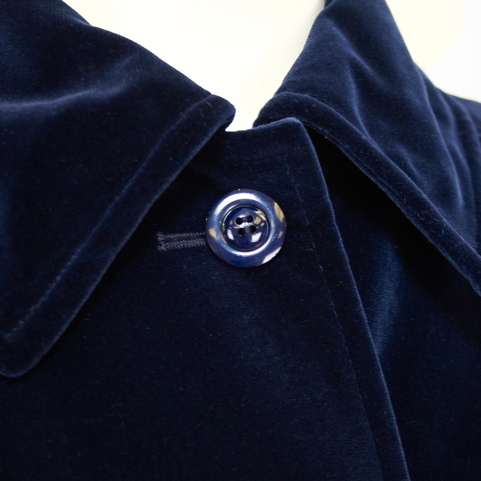 1970s Yves Saint Laurent Navy Velvet Belted Jacket For Sale 1