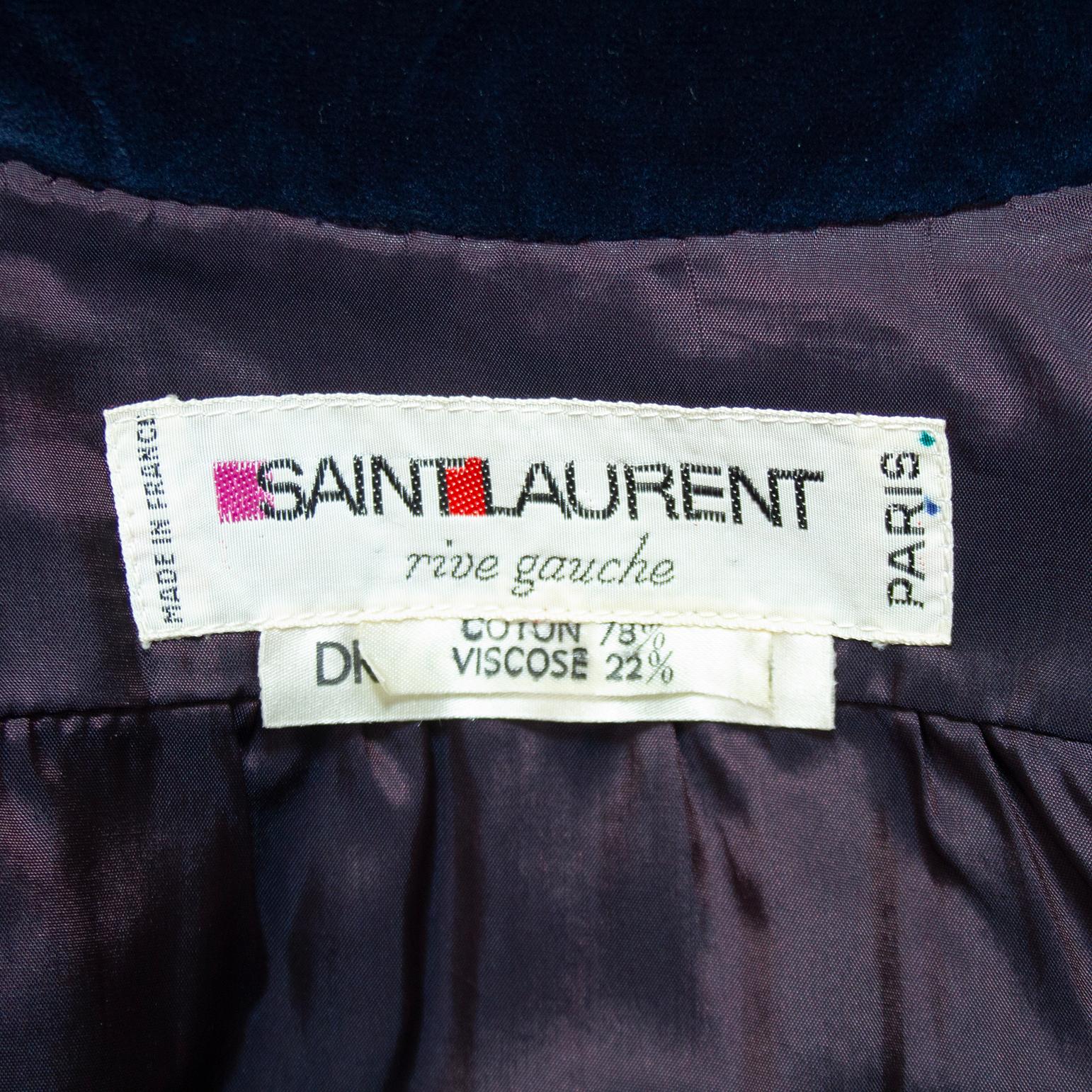1970s Yves Saint Laurent Navy Velvet Belted Jacket For Sale 2