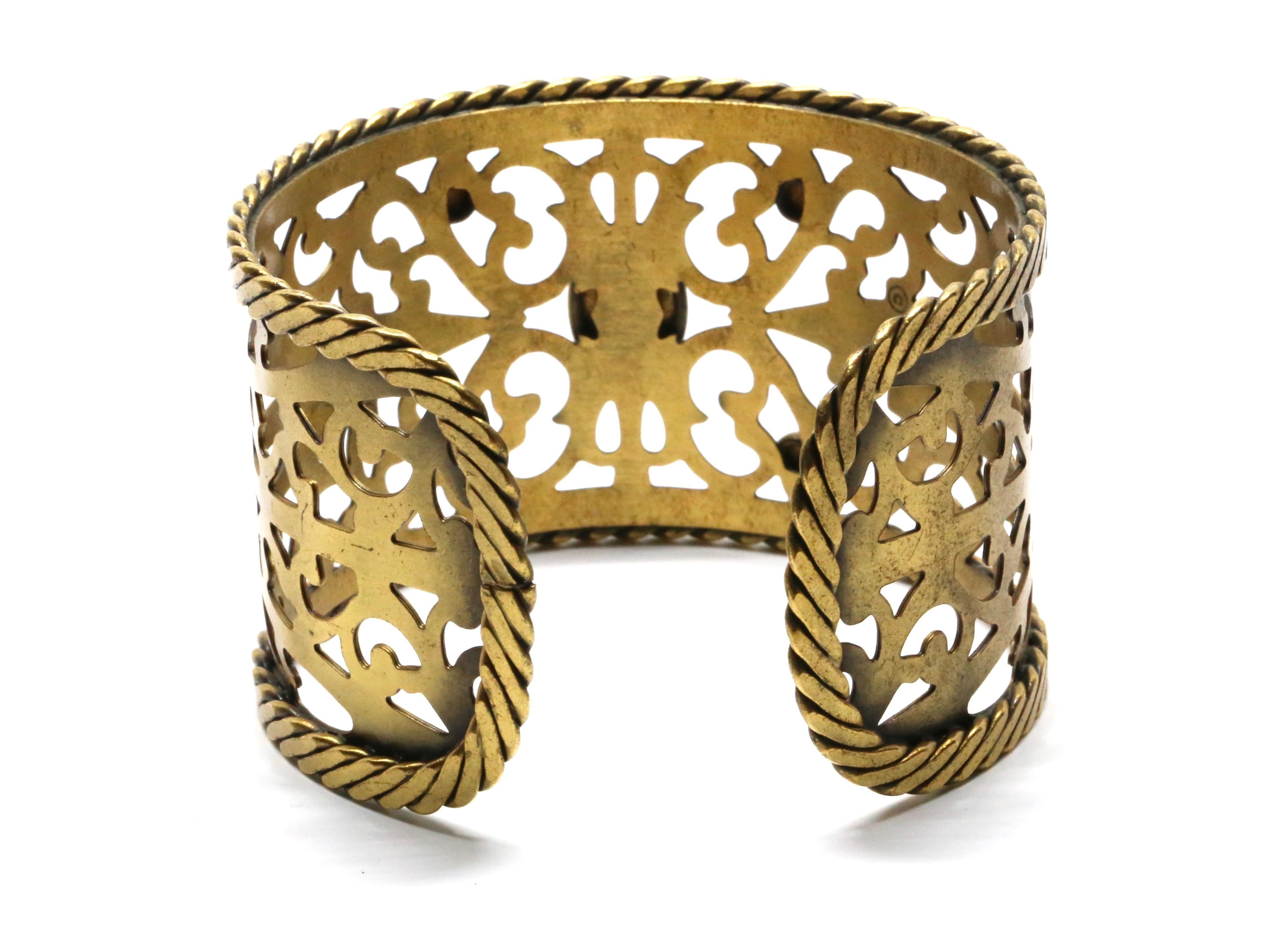 Women's or Men's 1970's YVES SAINT LAURENT pierced cuff bracelet with poured glass For Sale