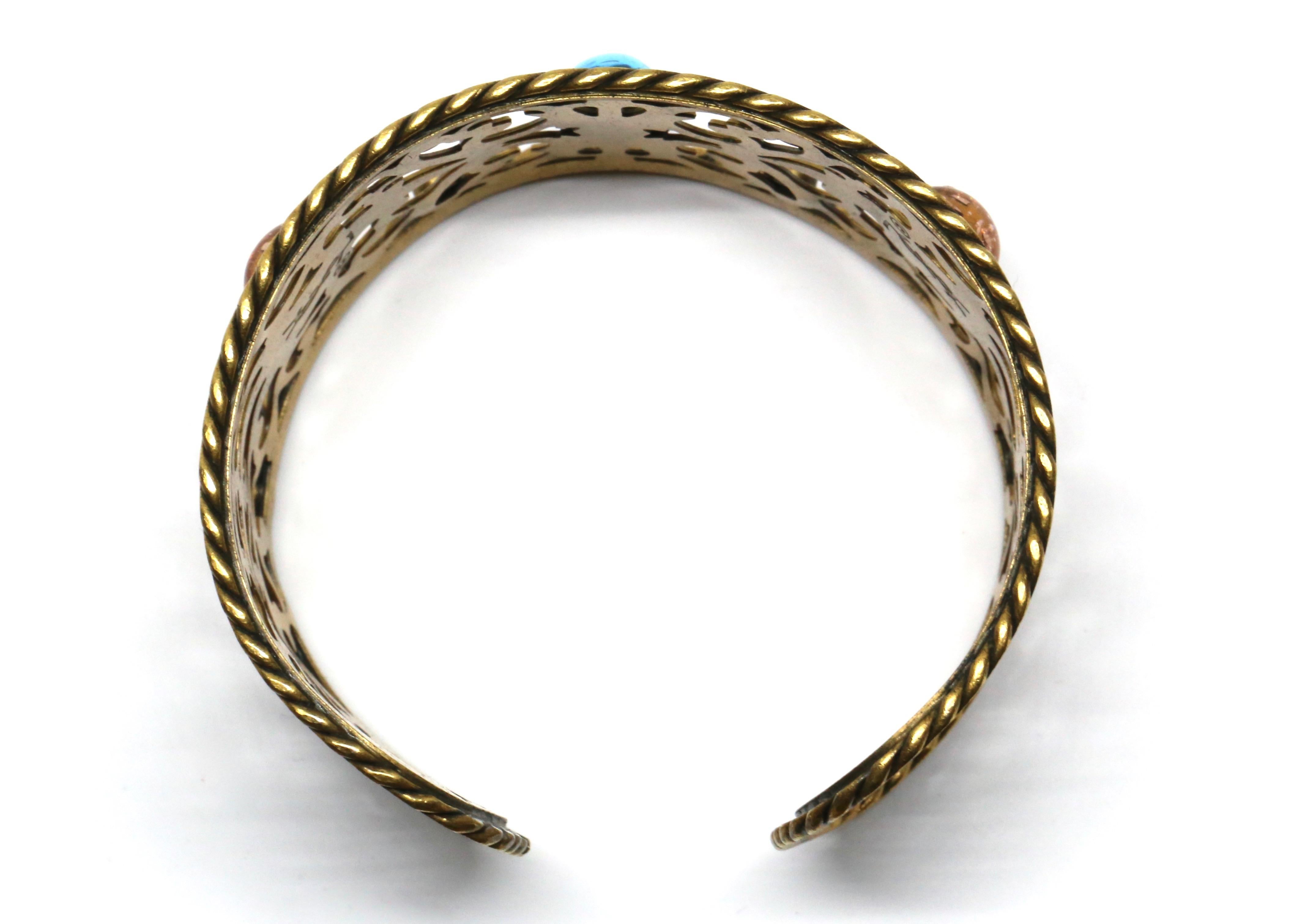 1970's YVES SAINT LAURENT pierced cuff bracelet with poured glass For Sale 1