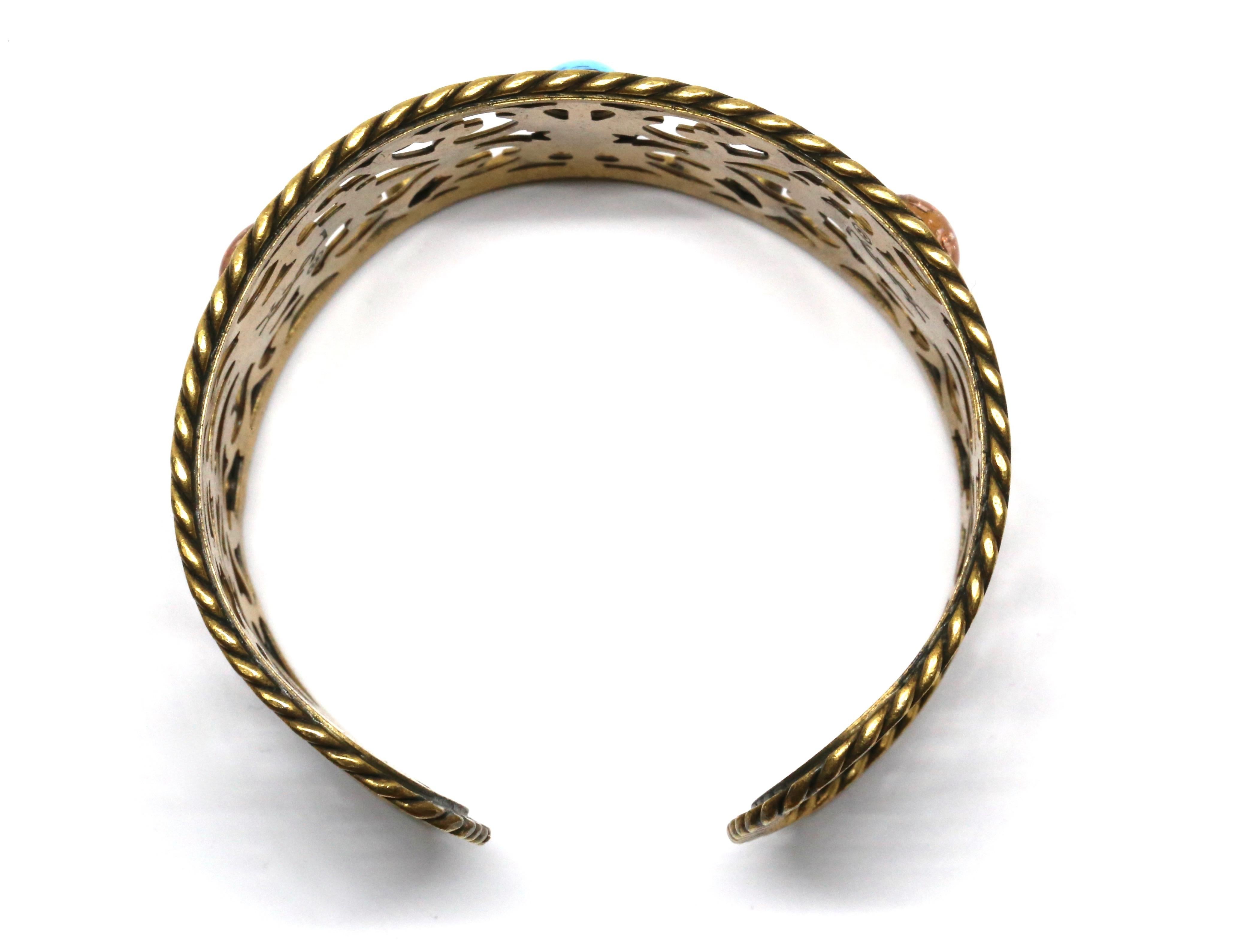 1970's YVES SAINT LAURENT pierced cuff bracelet with poured glass For Sale 2