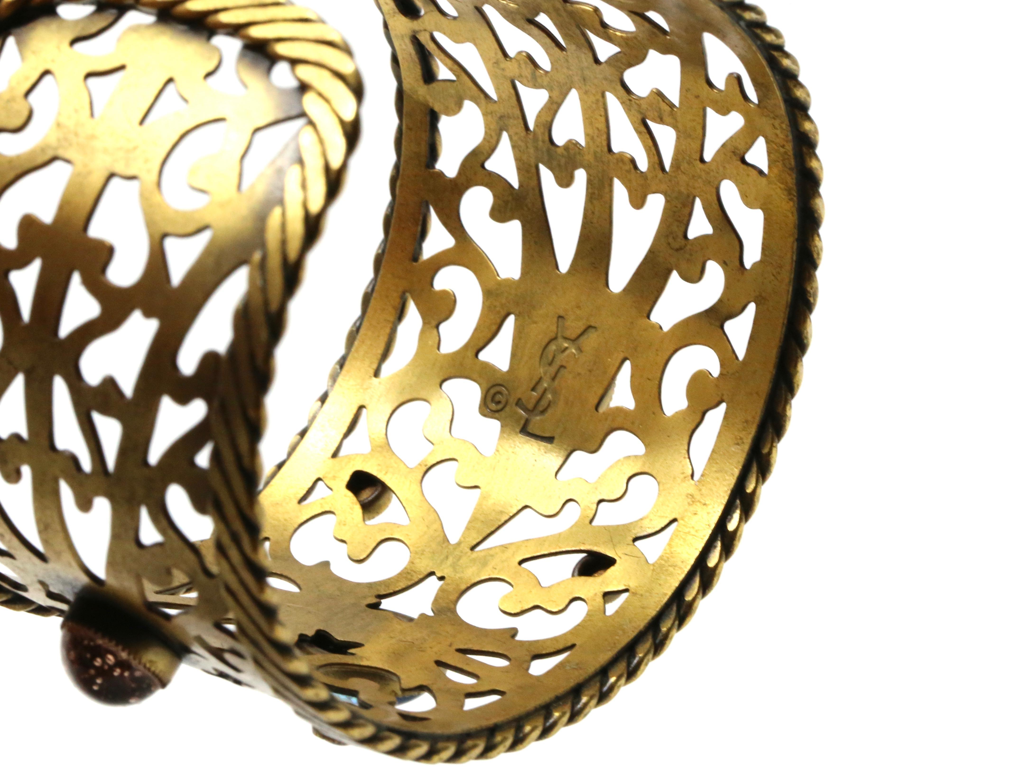 1970's YVES SAINT LAURENT pierced cuff bracelet with poured glass For Sale 3